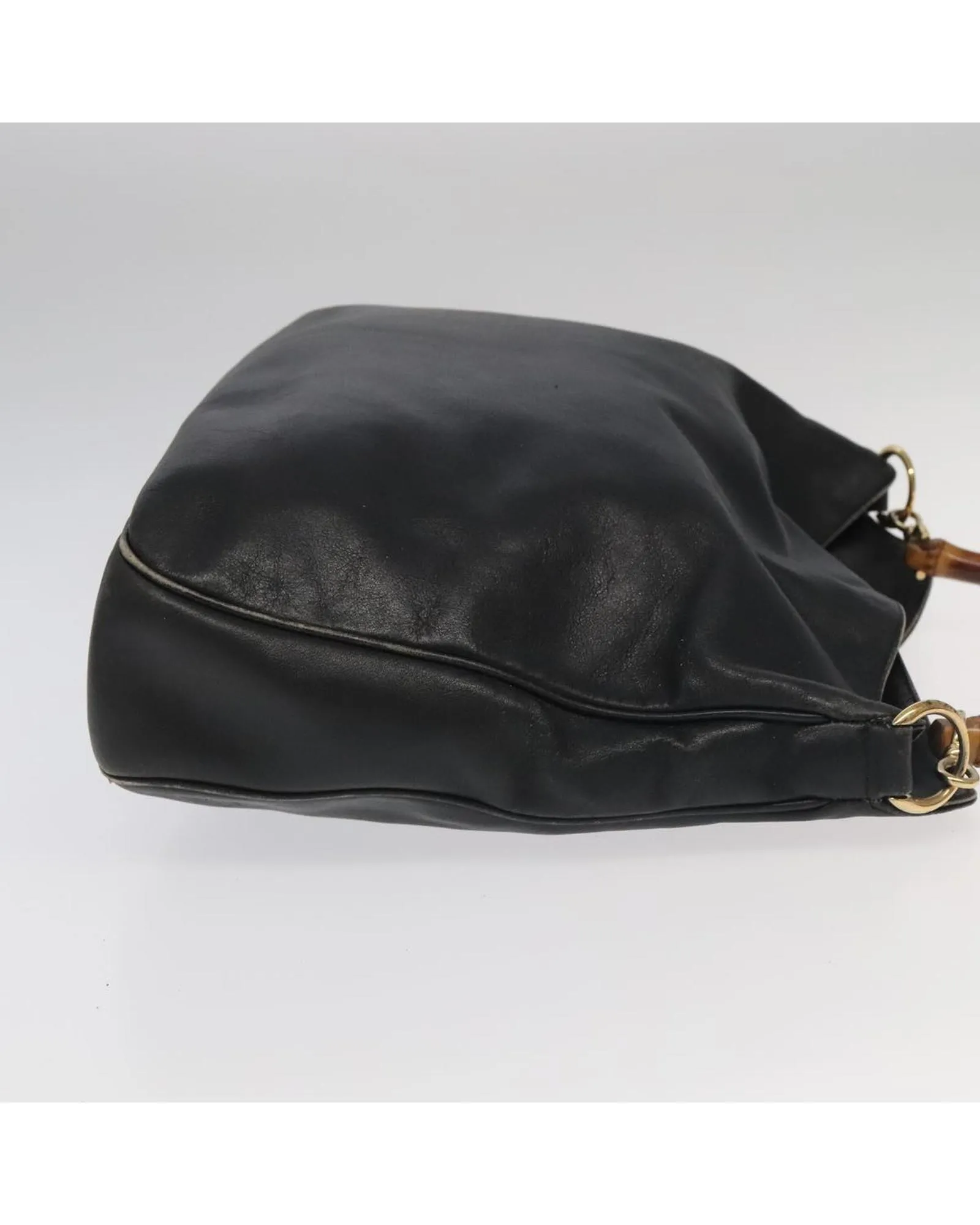 Preloved Bamboo Handle Leather Shoulder Bag- Black 3 Preloved Bamboo Handle Leather Shoulder Bag- Black