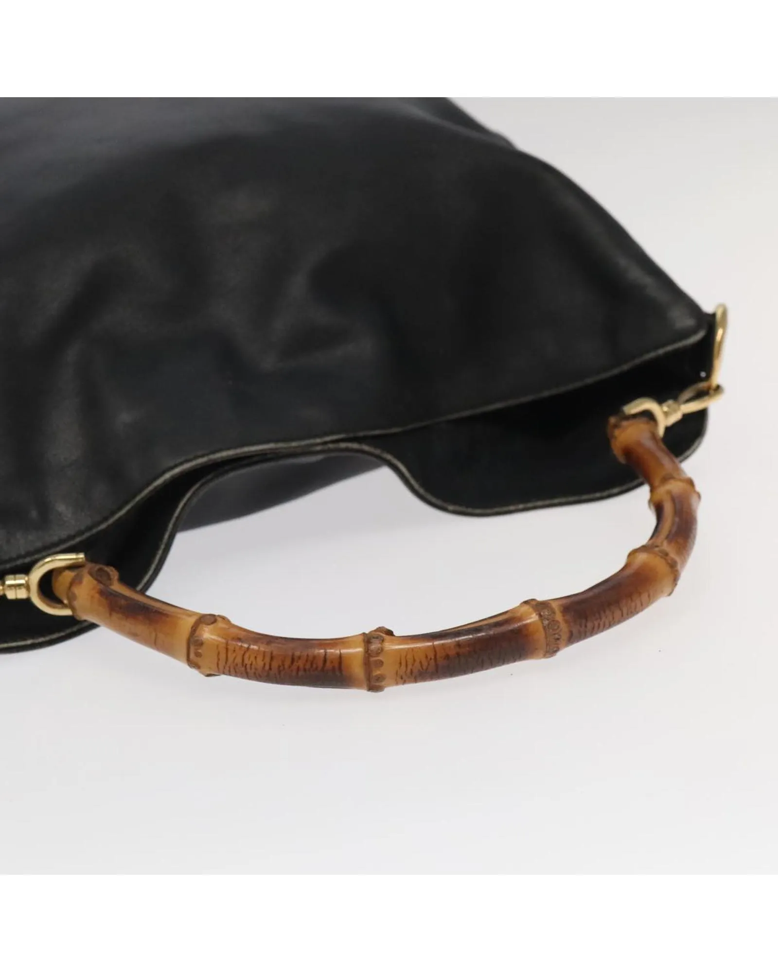 Preloved Bamboo Handle Leather Shoulder Bag- Black 8 Preloved Bamboo Handle Leather Shoulder Bag- Black