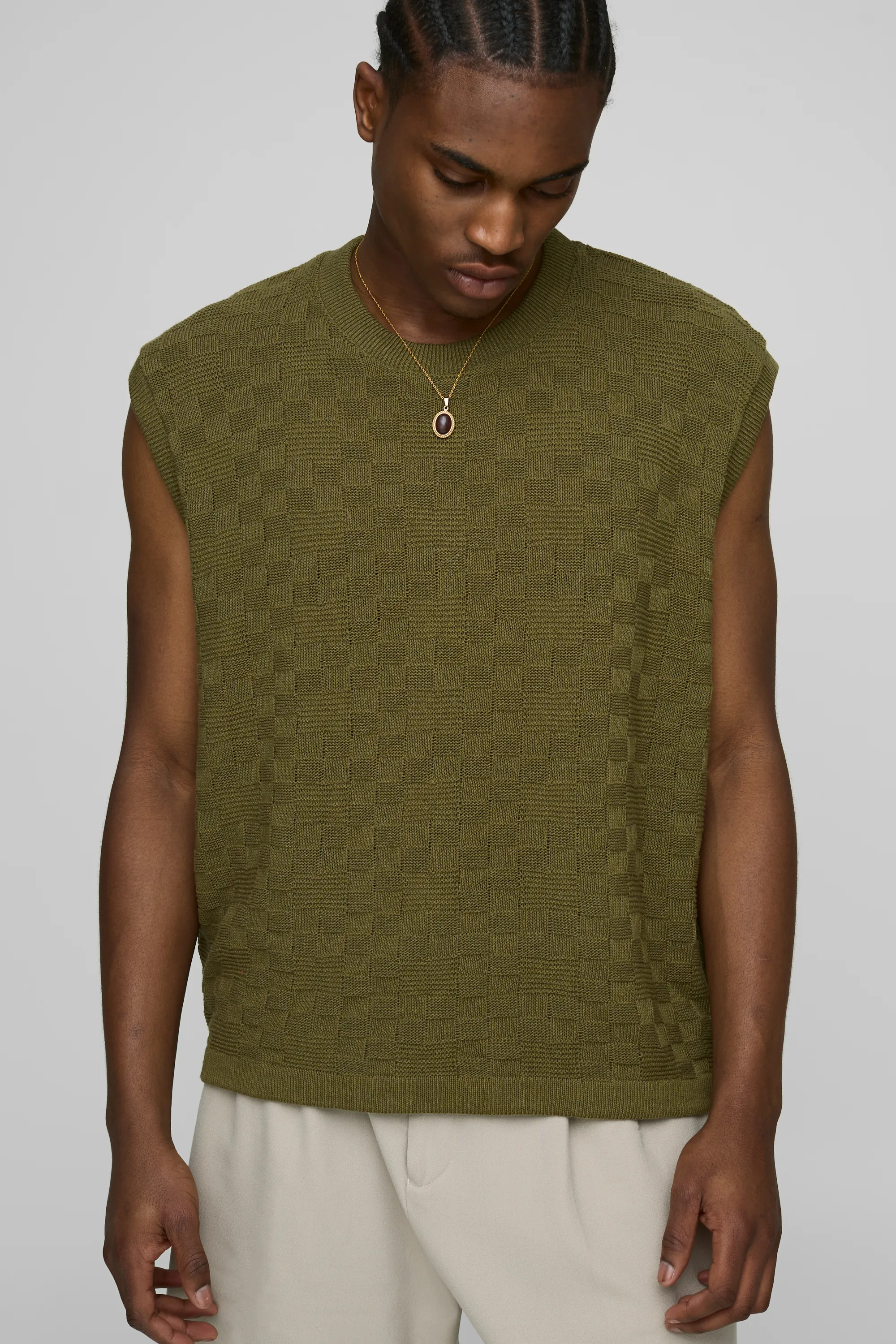 Oversized Geometric Stitch Knitted Tank