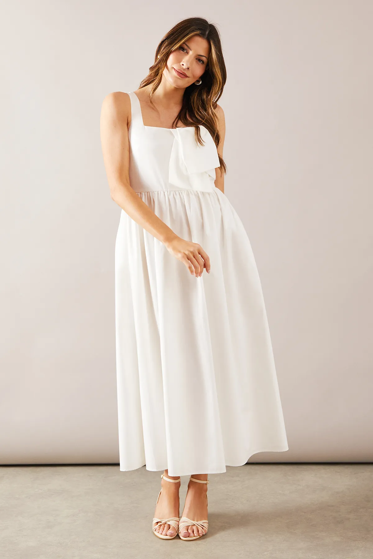 Bow Detail Cotton Midaxi Dress