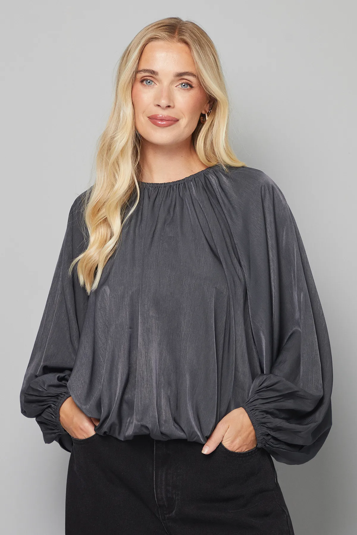 Petite Gathered Puff Hem Blouse 1 Petite Gathered Puff Hem Blouse