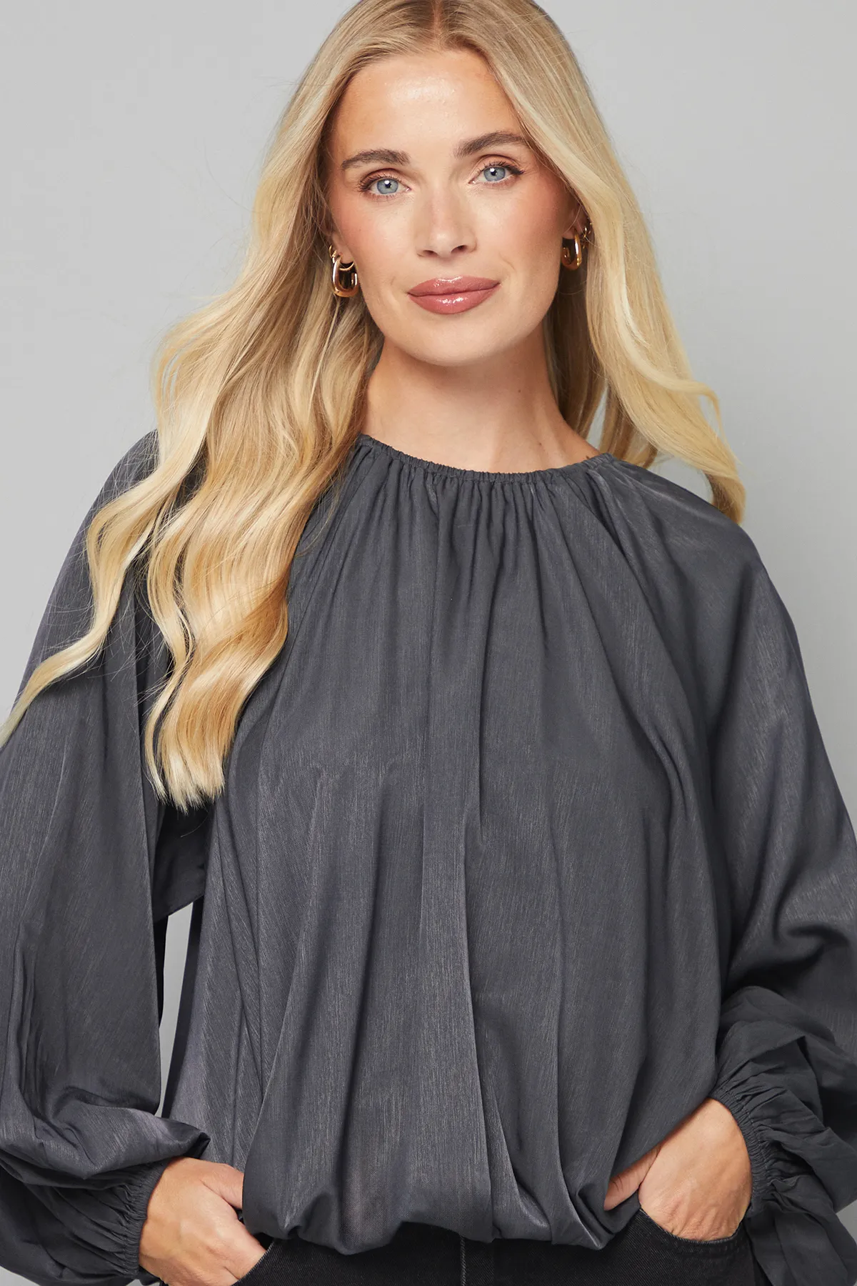 Petite Gathered Puff Hem Blouse 4 Petite Gathered Puff Hem Blouse
