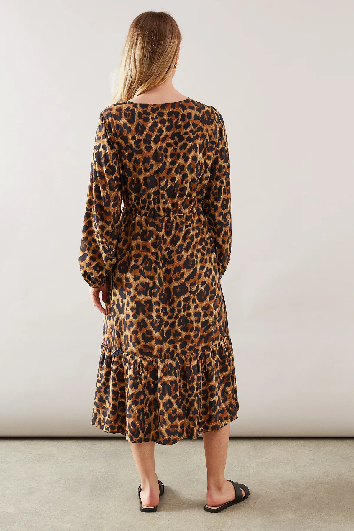 Leopard Print Drawstring Viscose Midi Dress 3 Leopard Print Drawstring Viscose Midi Dress