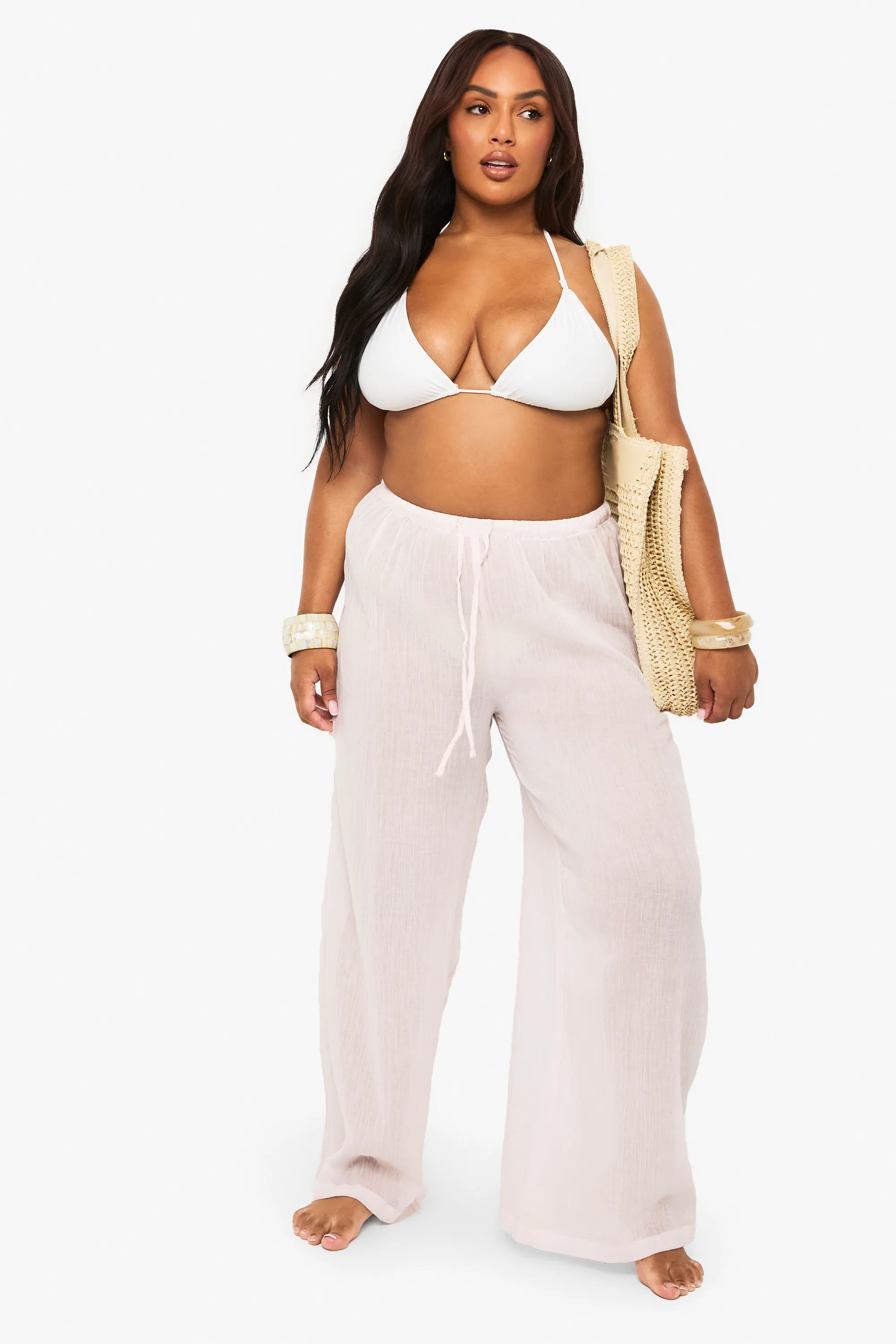 Plus Cheesecloth Beach Trousers
