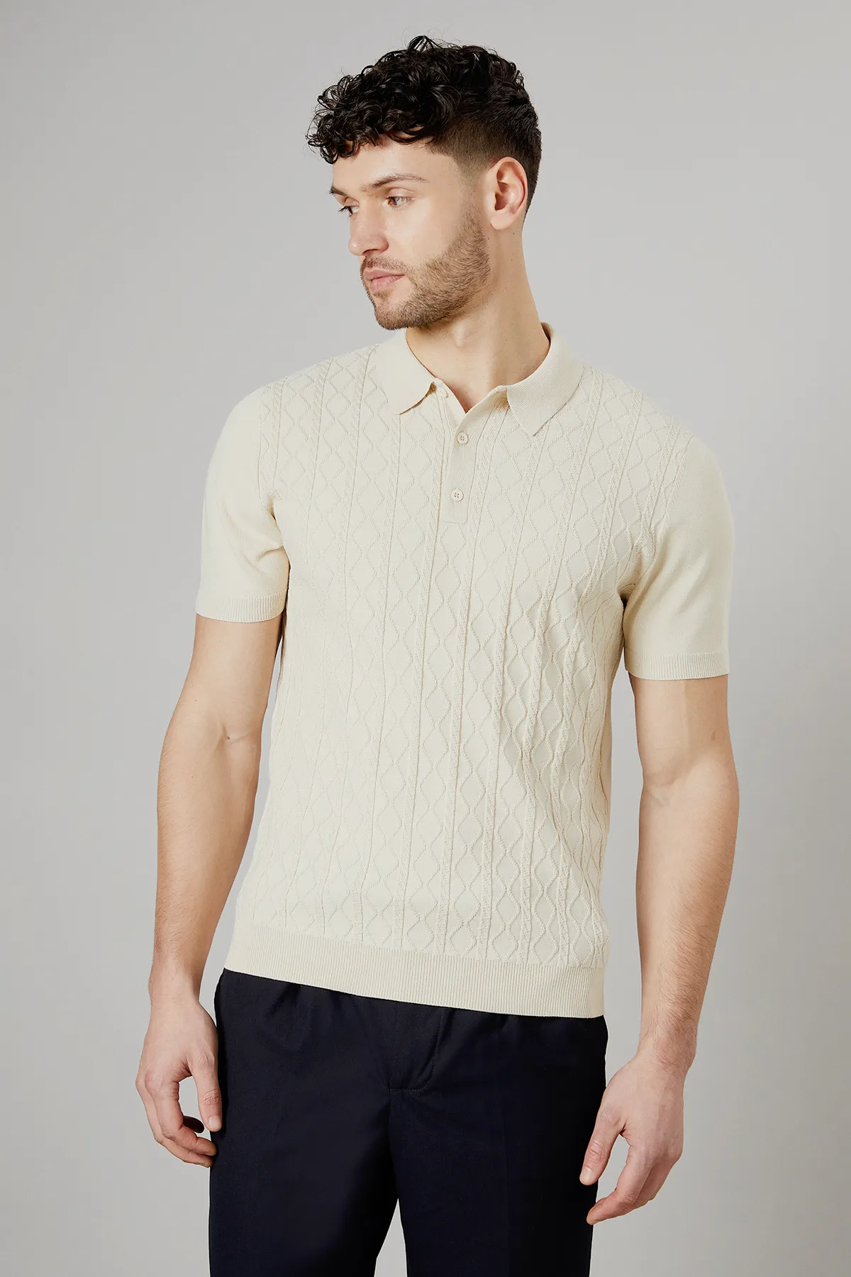 Off White Cable Knitted Polo 1 Off White Cable Knitted Polo