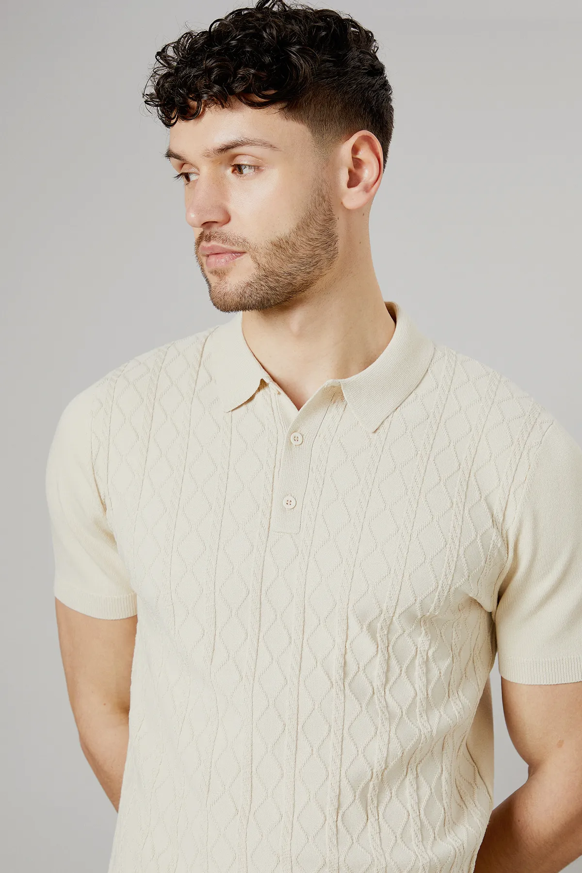 Off White Cable Knitted Polo 3 Off White Cable Knitted Polo