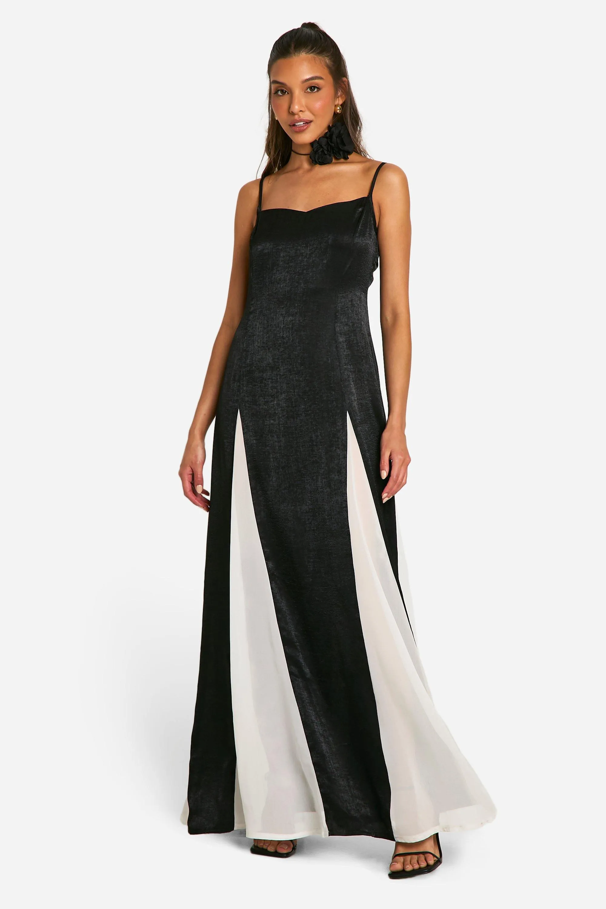 Satin Contrast Godet Maxi Dress 1 Satin Contrast Godet Maxi Dress