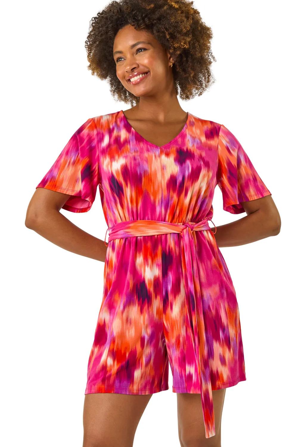 Abstract Print Belted Playsuit