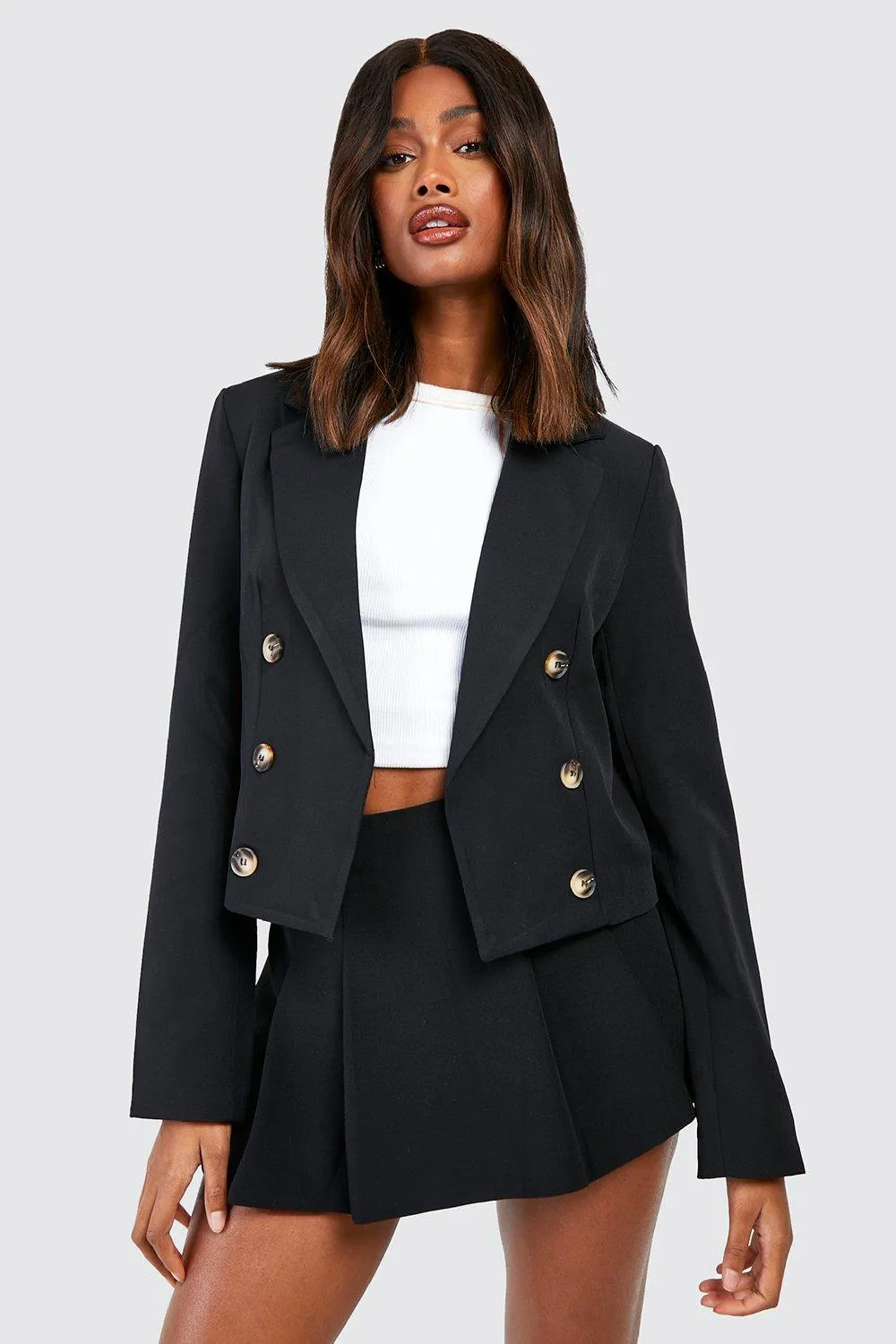 Mock Horn Double Breasted Longline Cropped Blazer 1 Mock Horn Double Breasted Longline Cropped Blazer