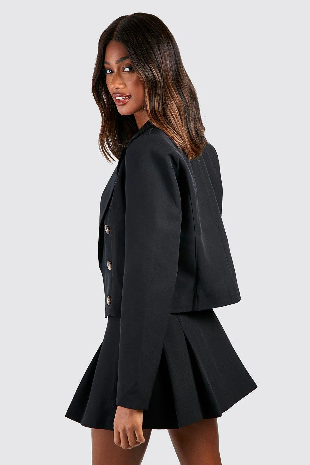 Mock Horn Double Breasted Longline Cropped Blazer 2 Mock Horn Double Breasted Longline Cropped Blazer
