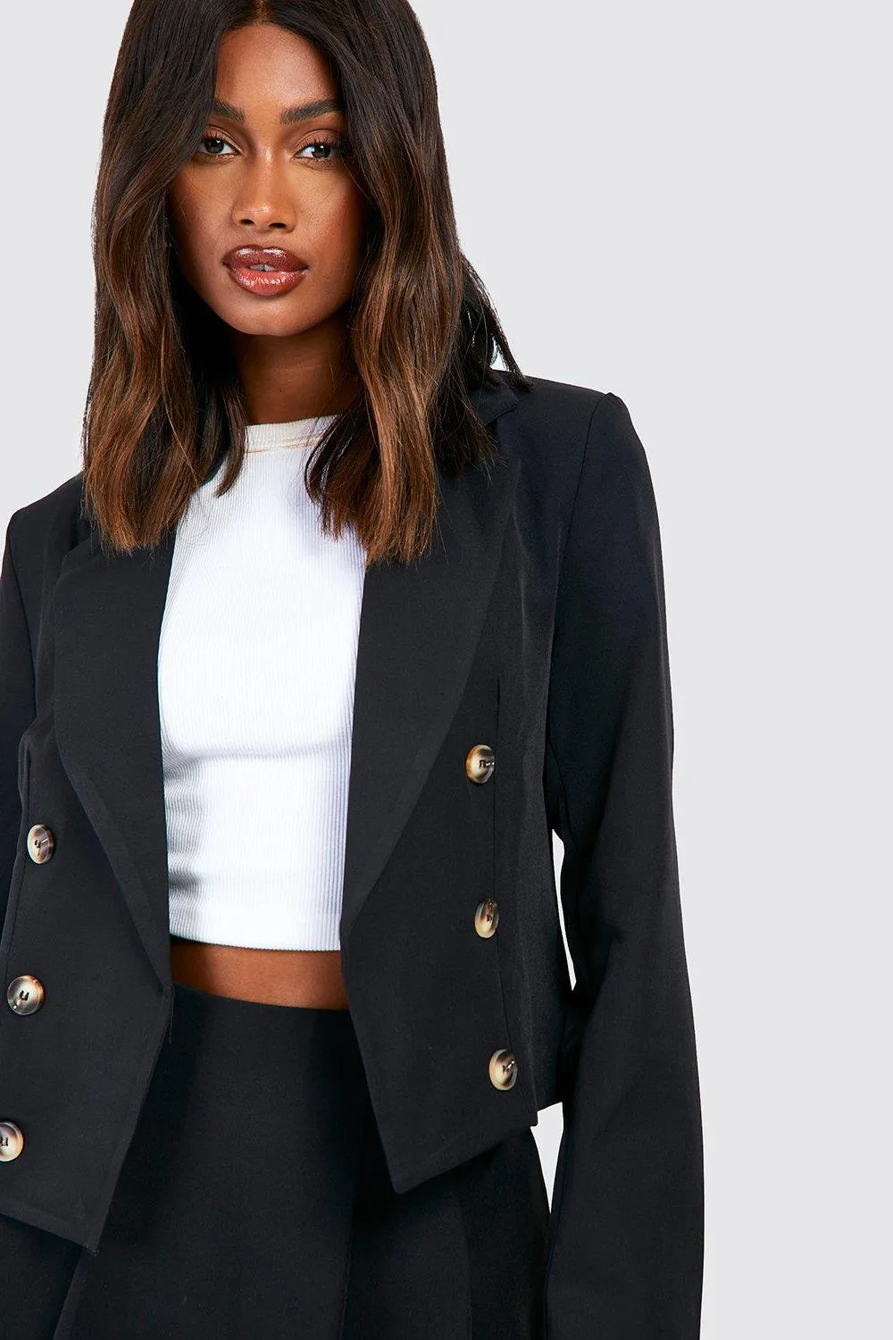 Mock Horn Double Breasted Longline Cropped Blazer 4 Mock Horn Double Breasted Longline Cropped Blazer