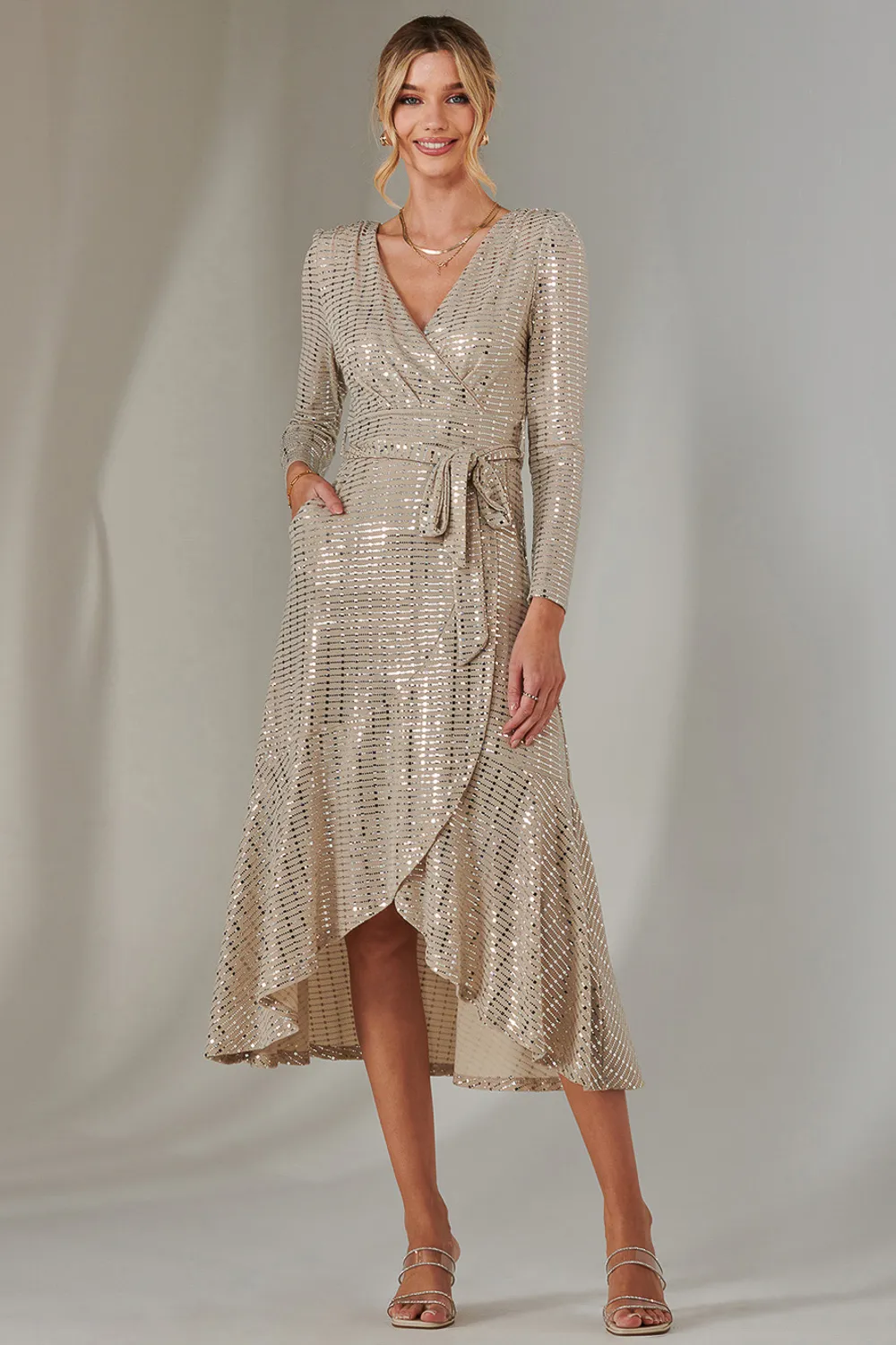 Long Sleeve Metallic Spot Maxi Dress 1 Long Sleeve Metallic Spot Maxi Dress