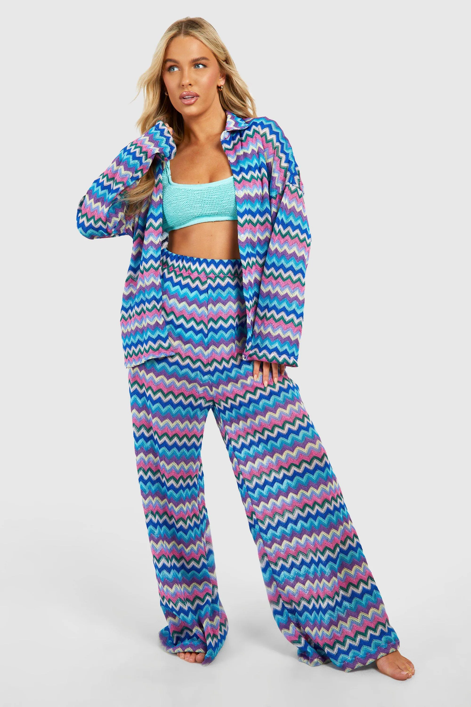 Zig Zag Knitted Wide Leg Beach Trousers 1 Zig Zag Knitted Wide Leg Beach Trousers