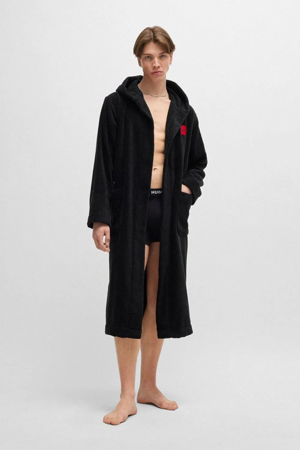 Hugo Terry Hooded Dressing Gown Black 1 Hugo Terry Hooded Dressing Gown Black