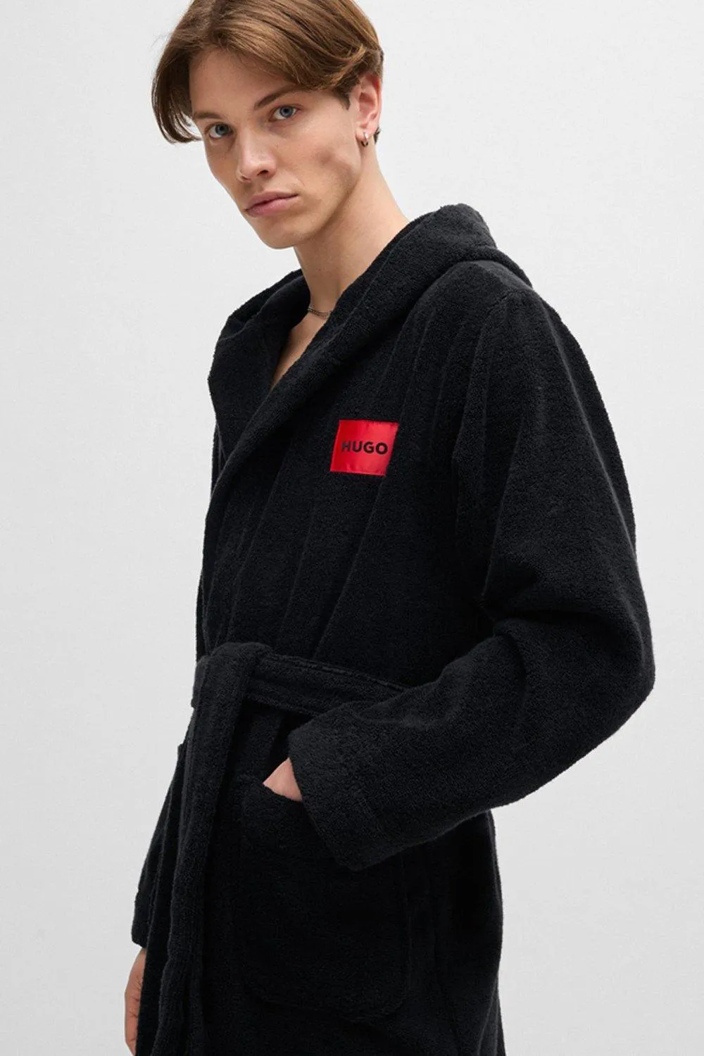 Hugo Terry Hooded Dressing Gown Black 3 Hugo Terry Hooded Dressing Gown Black