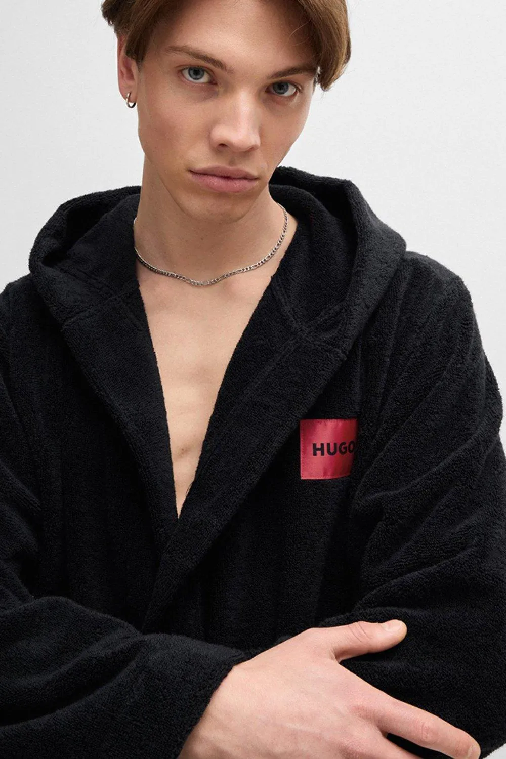 Hugo Terry Hooded Dressing Gown Black 5 Hugo Terry Hooded Dressing Gown Black