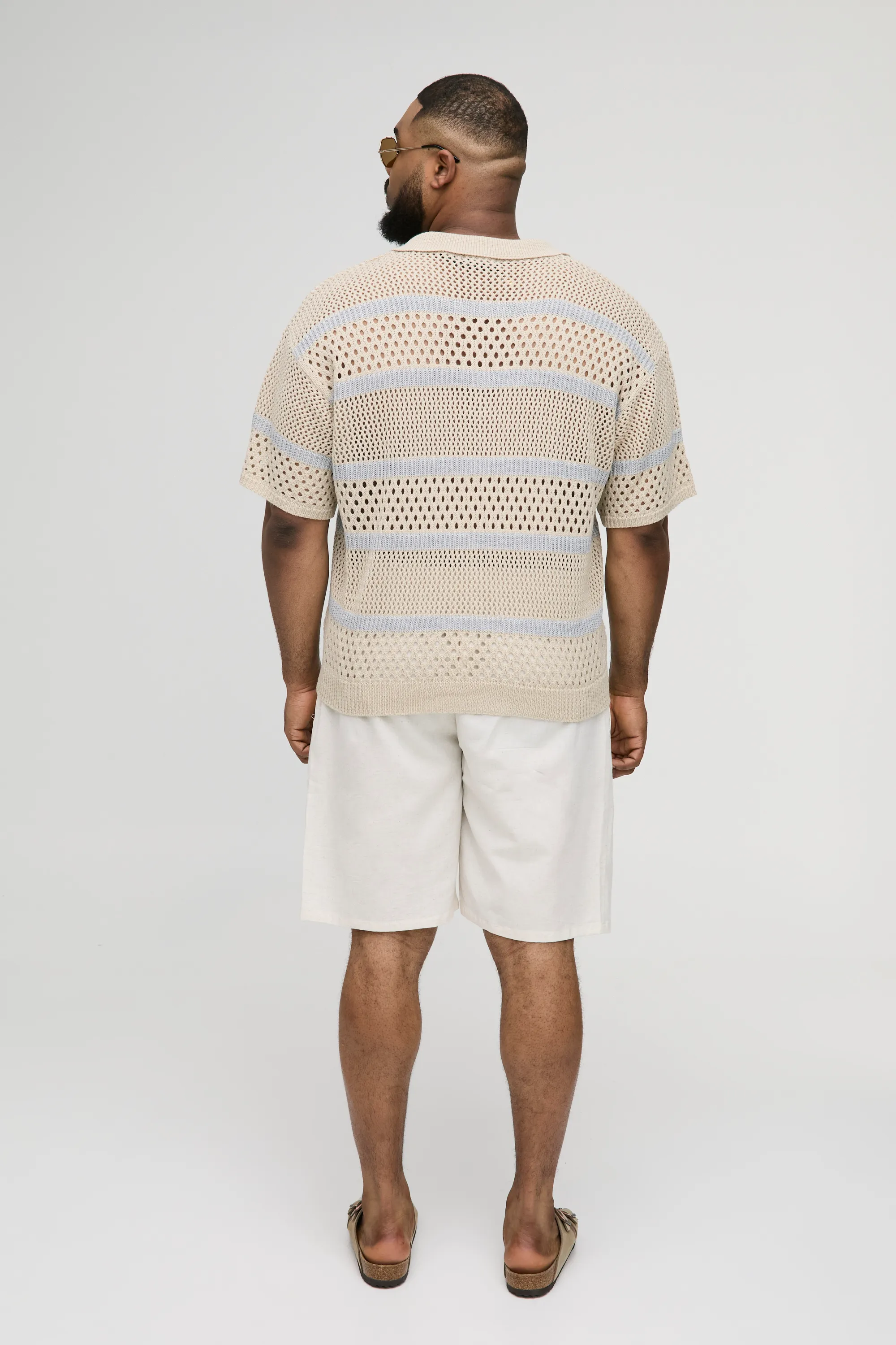 Plus Boxy Oversized Stripe Open Knit Polo 2 Plus Boxy Oversized Stripe Open Knit Polo
