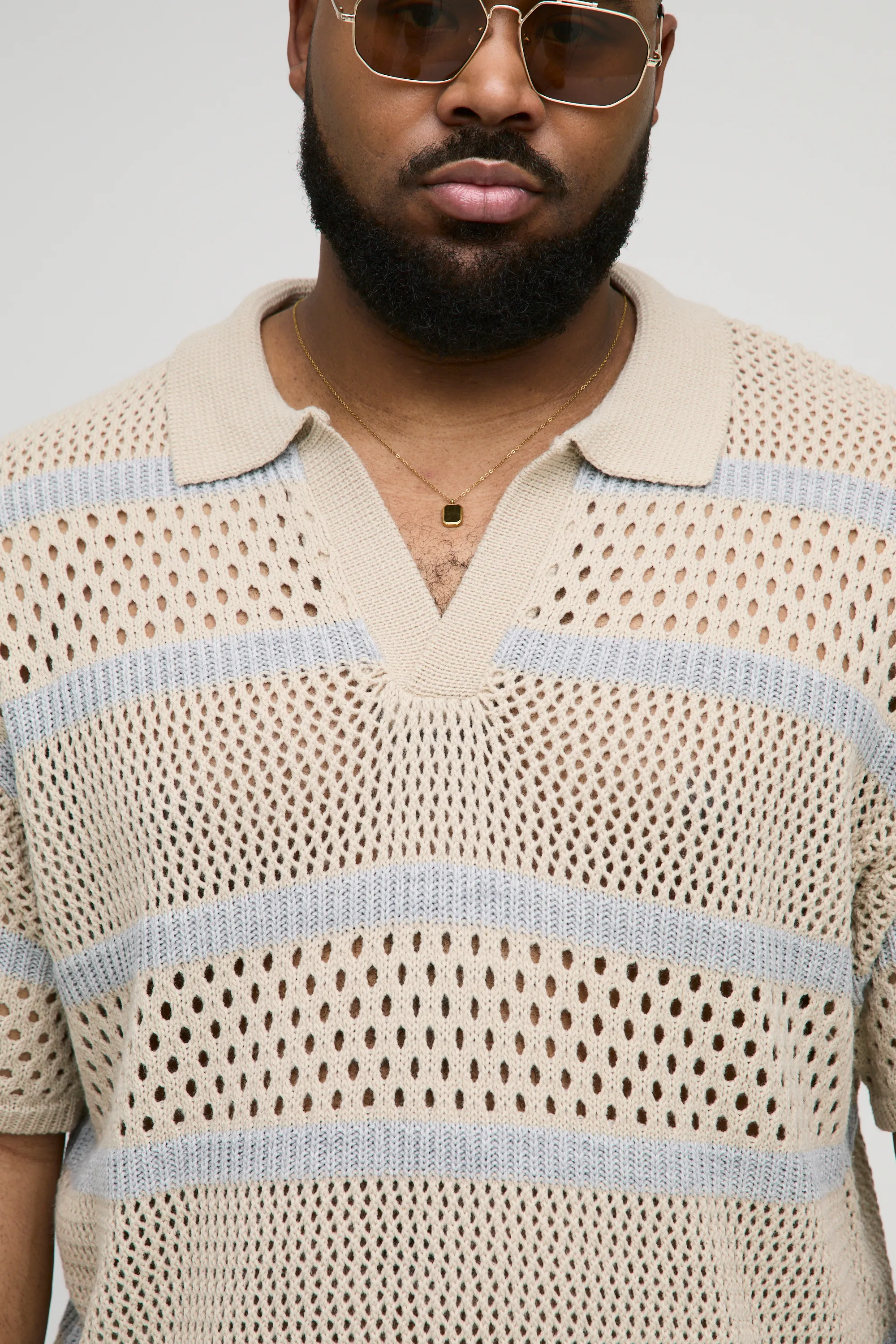 Plus Boxy Oversized Stripe Open Knit Polo 3 Plus Boxy Oversized Stripe Open Knit Polo