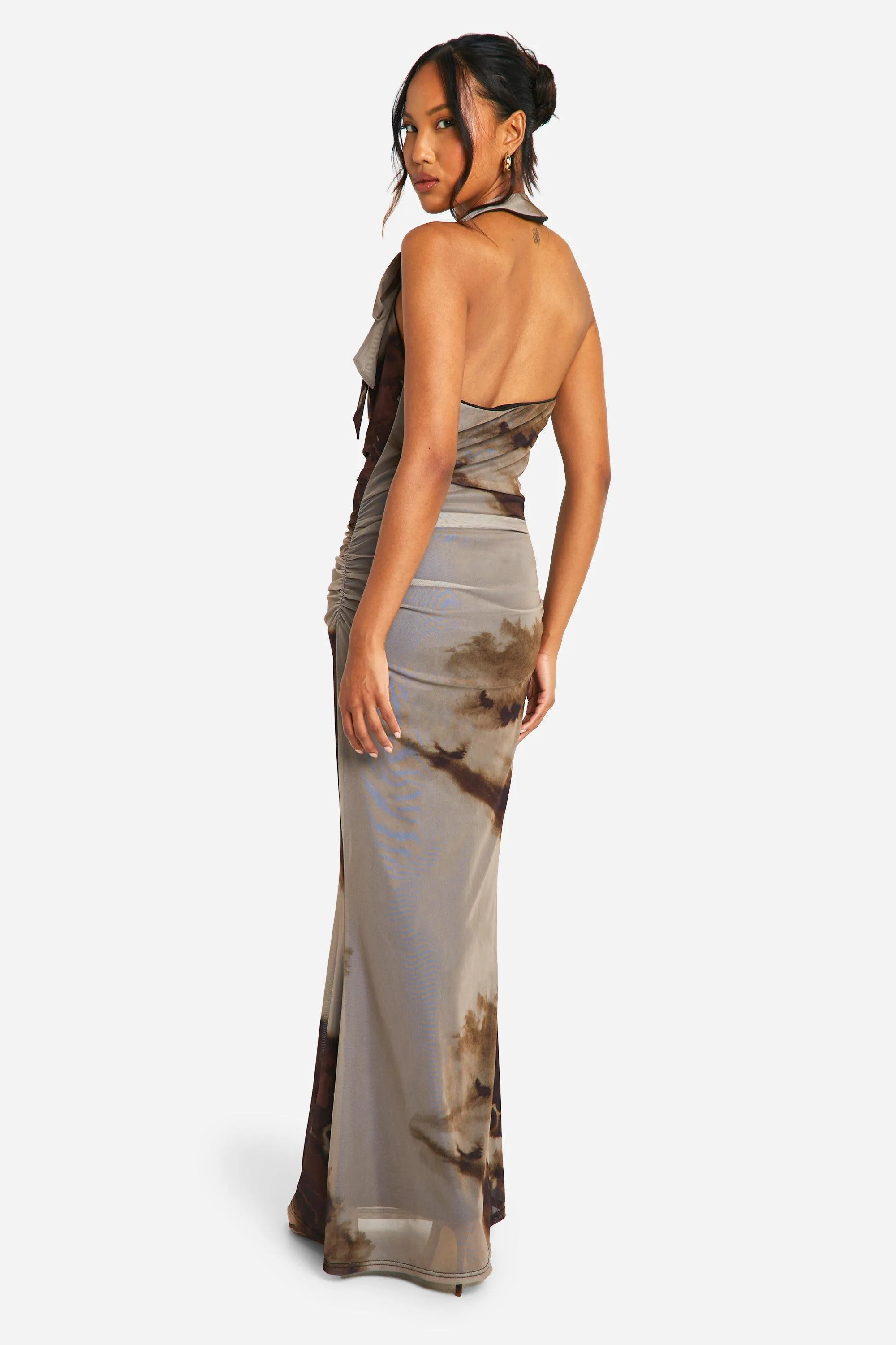 Cowl Neck Printed Mesh Tie Neck Maxi Dress 2 Cowl Neck Printed Mesh Tie Neck Maxi Dress