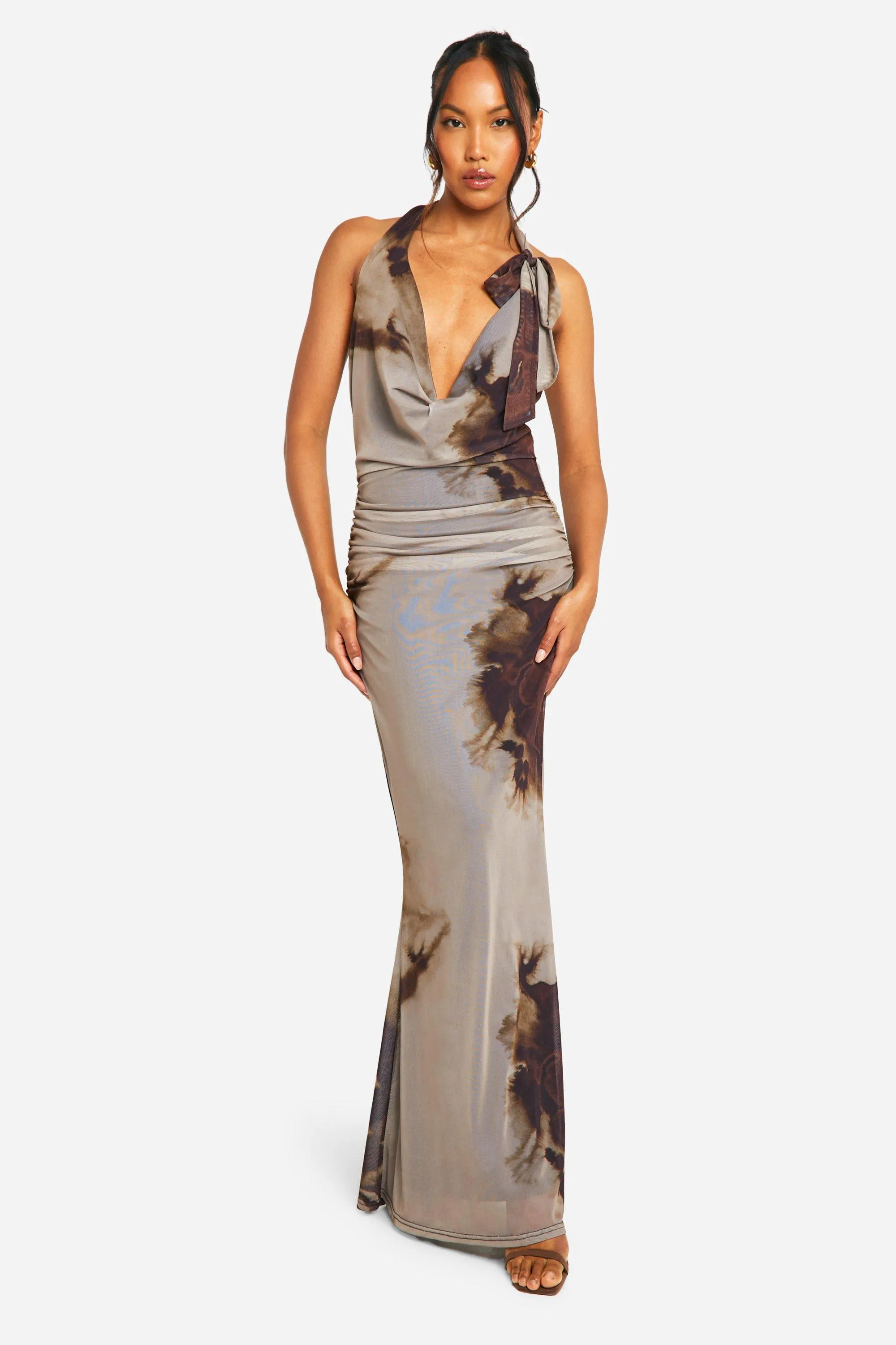 Cowl Neck Printed Mesh Tie Neck Maxi Dress 3 Cowl Neck Printed Mesh Tie Neck Maxi Dress