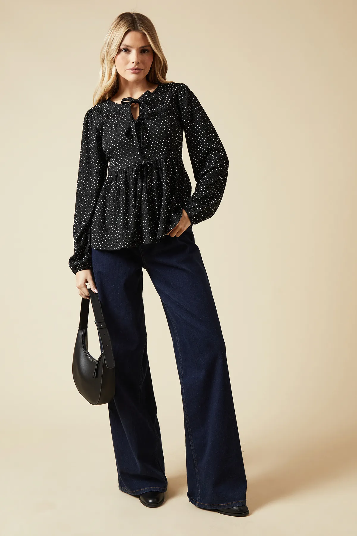 Mono Spot Bow tie front long sleeve top 2 Mono Spot Bow tie front long sleeve top