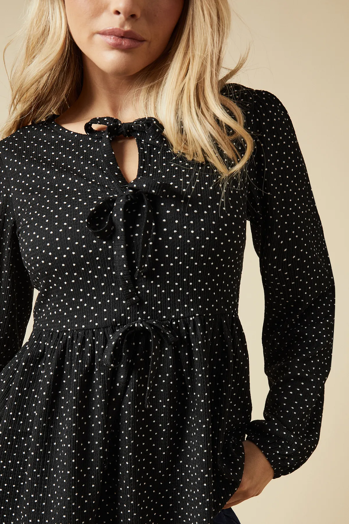 Mono Spot Bow tie front long sleeve top 4 Mono Spot Bow tie front long sleeve top