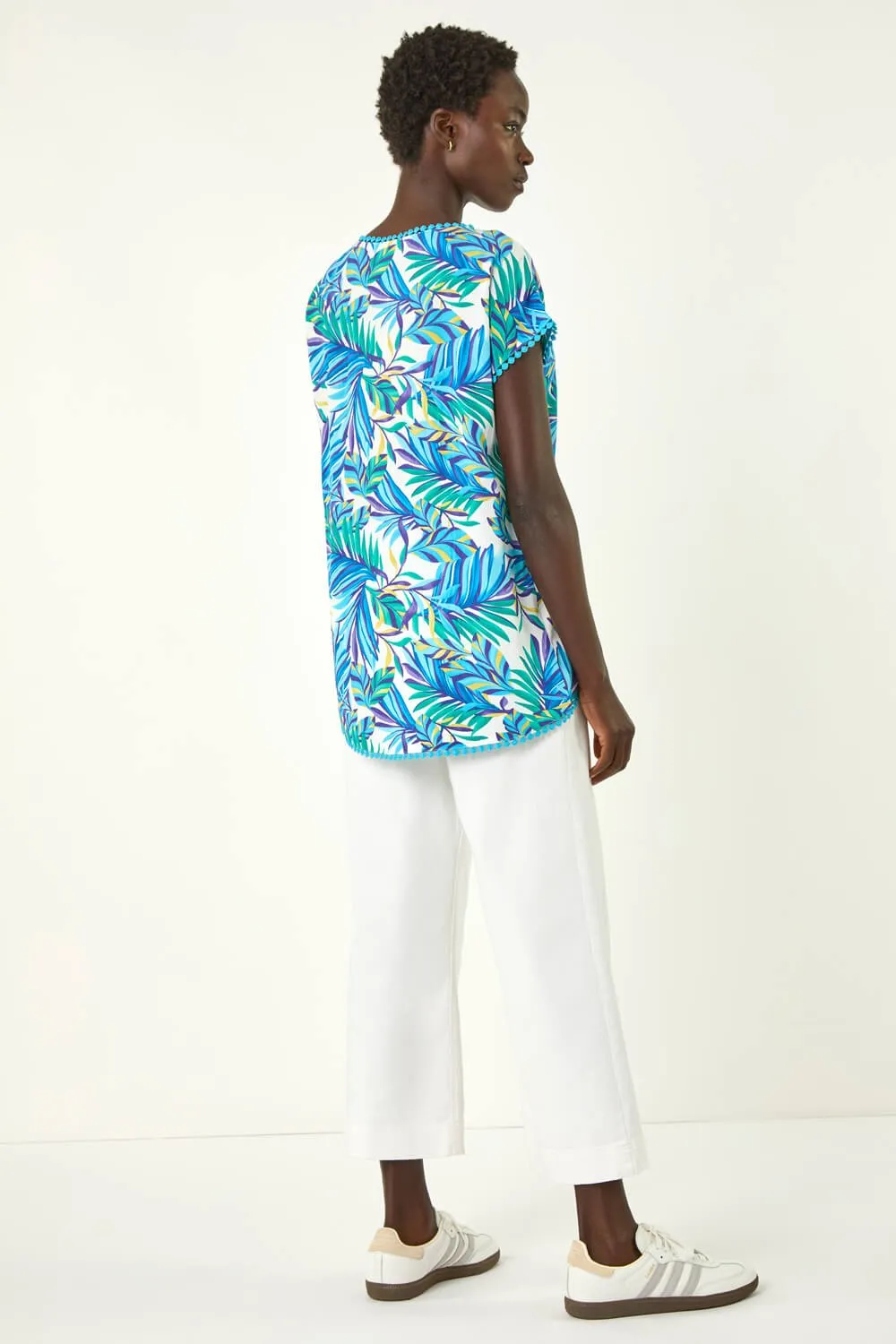 Tropical Leaf Bobble Trim Top 3 Tropical Leaf Bobble Trim Top
