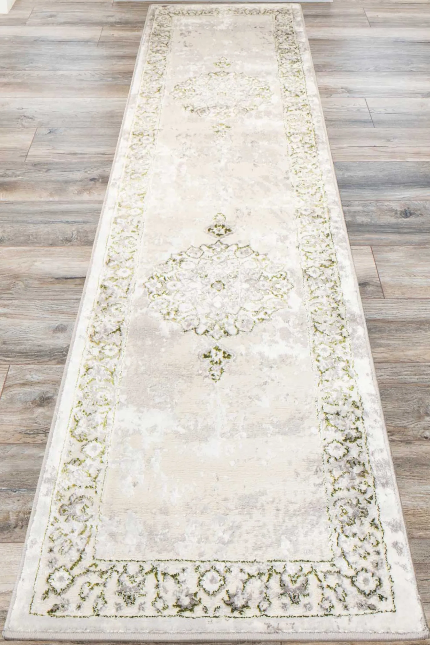 Green Beige Distressed Traditional Medallion Bordered Living Room Rug 2 Green Beige Distressed Traditional Medallion Bordered Living Room Rug