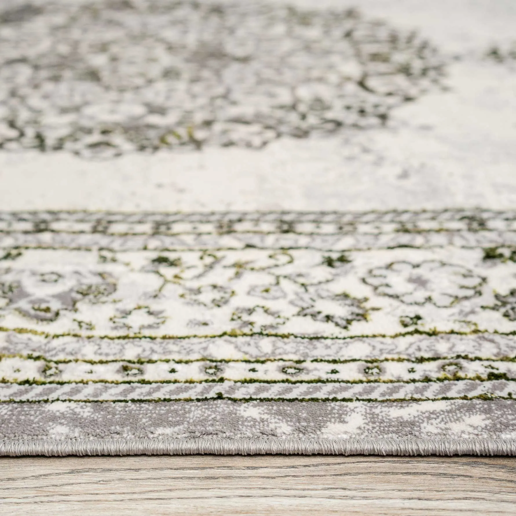 Green Beige Distressed Traditional Medallion Bordered Living Room Rug 7 Green Beige Distressed Traditional Medallion Bordered Living Room Rug