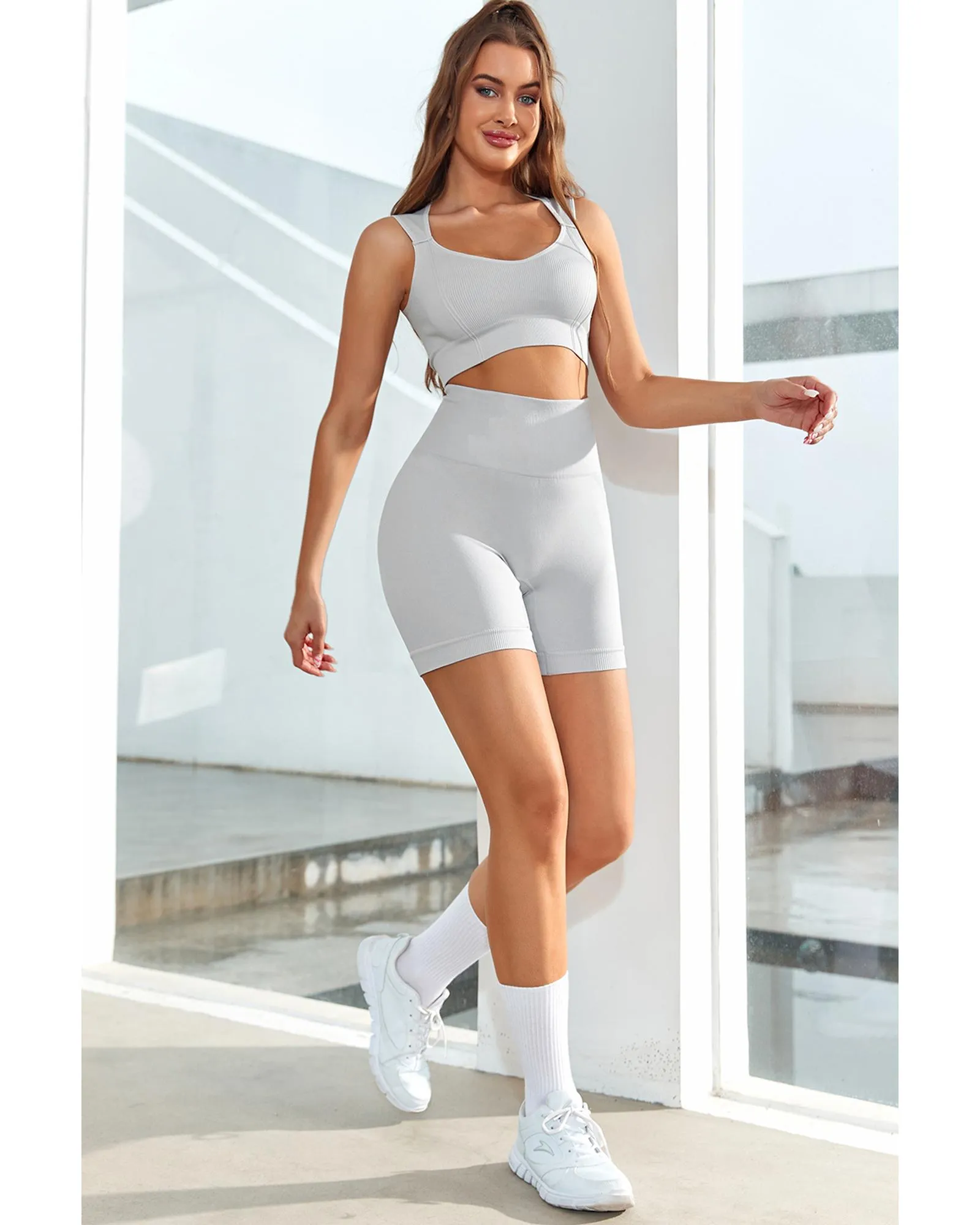 High Waist Ribbed Elastic Sports Shorts 3 High Waist Ribbed Elastic Sports Shorts