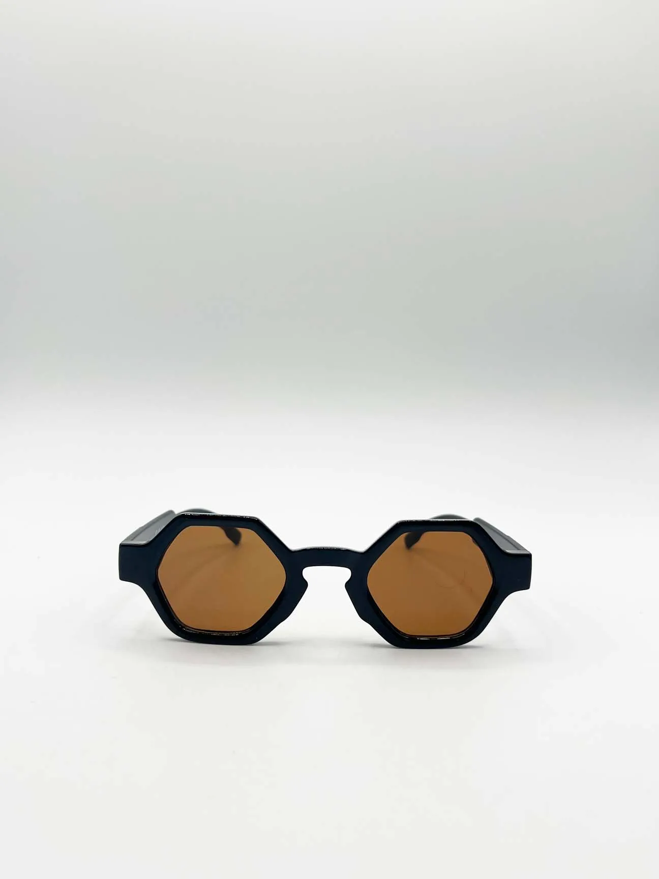 Round Hexagon Sunglasses in Black and Brown 2 Round Hexagon Sunglasses in Black and Brown