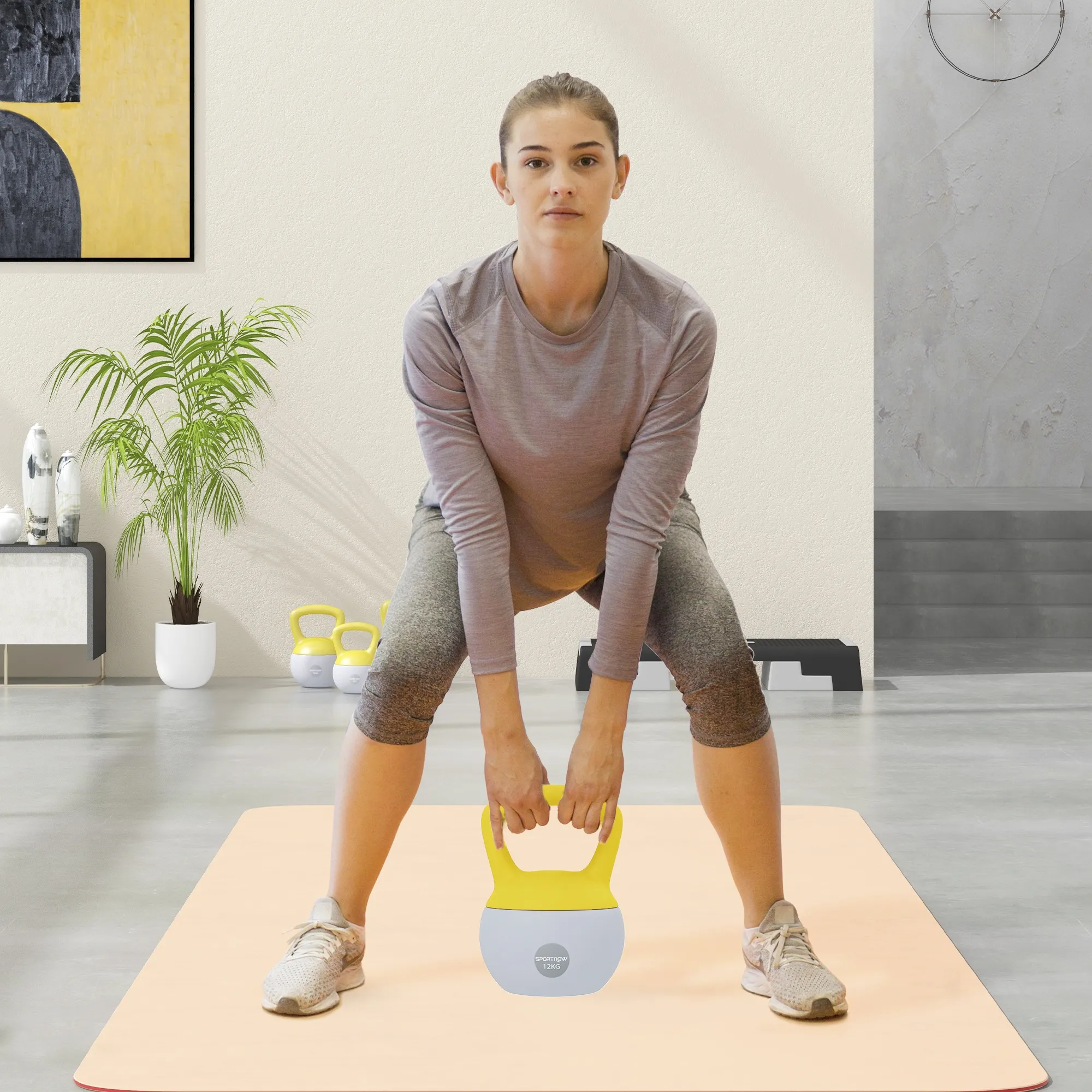 Kettlebell with Soft Body and Non-Slip Handle, Yellow and Grey