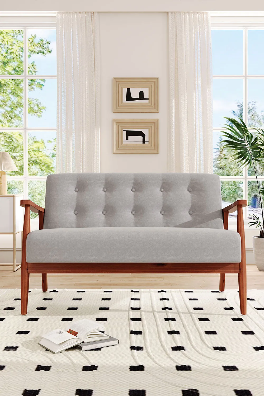 Solid Wooden Frame Upholstered Tufted Sofa