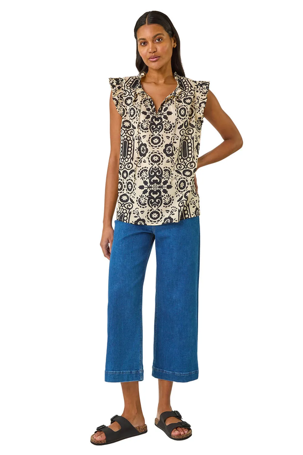 Mono Printed Frill Sleeve Top 2 Mono Printed Frill Sleeve Top