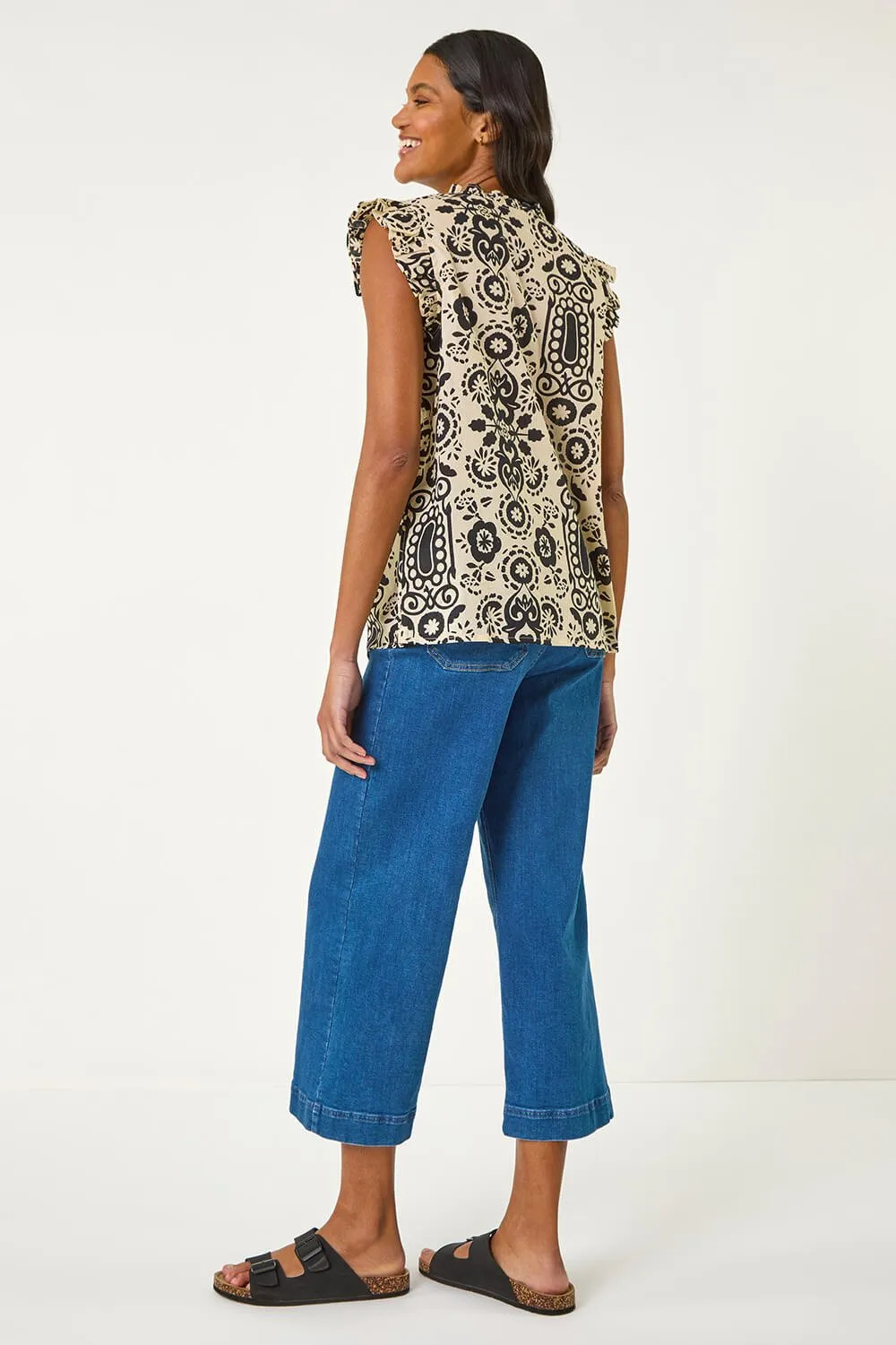 Mono Printed Frill Sleeve Top 4 Mono Printed Frill Sleeve Top