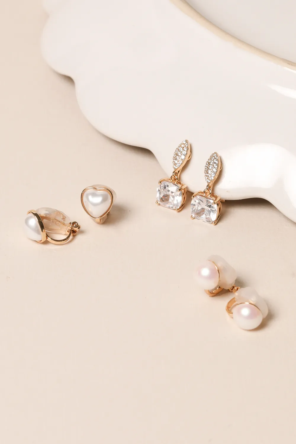 Gold Plated Cubic Zirconia Clip Drop Earrings 2 Gold Plated Cubic Zirconia Clip Drop Earrings