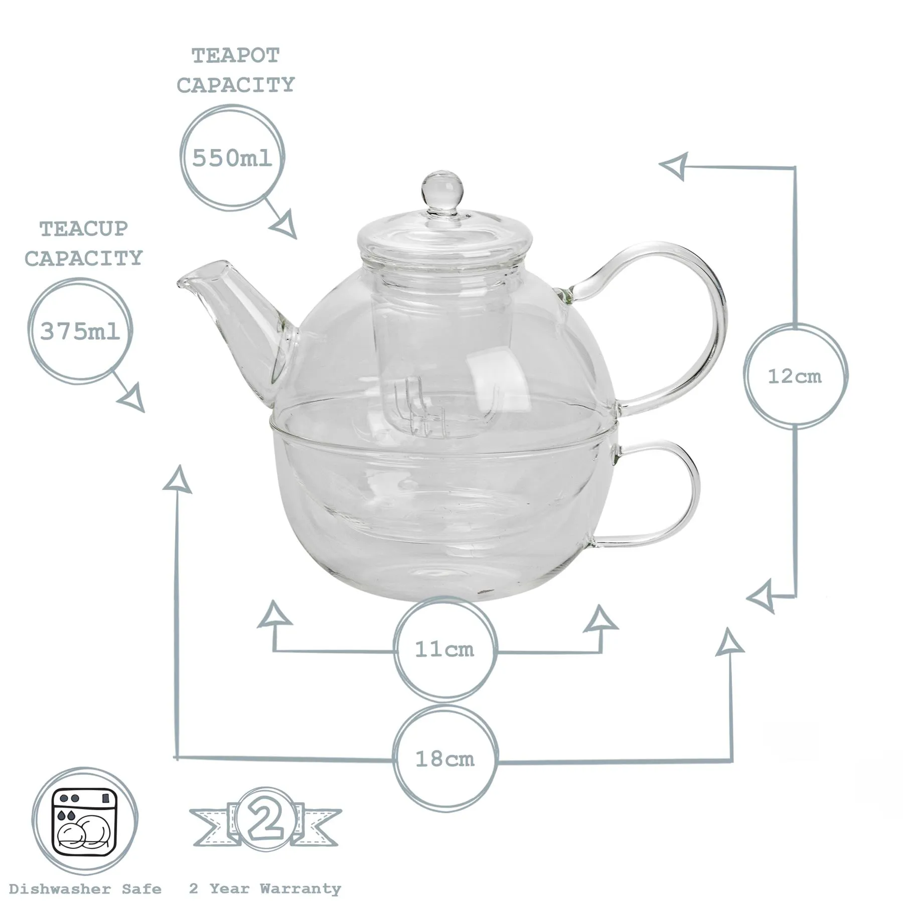 Glass Tea For One Set 550ml 3 Glass Tea For One Set 550ml