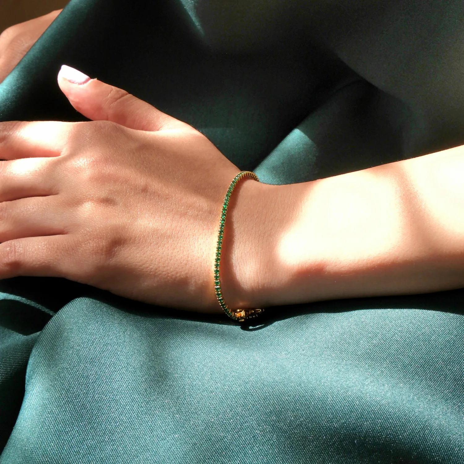 Emerald Gemstone Gold Vermeil Tennis Bracelet 2 Emerald Gemstone Gold Vermeil Tennis Bracelet
