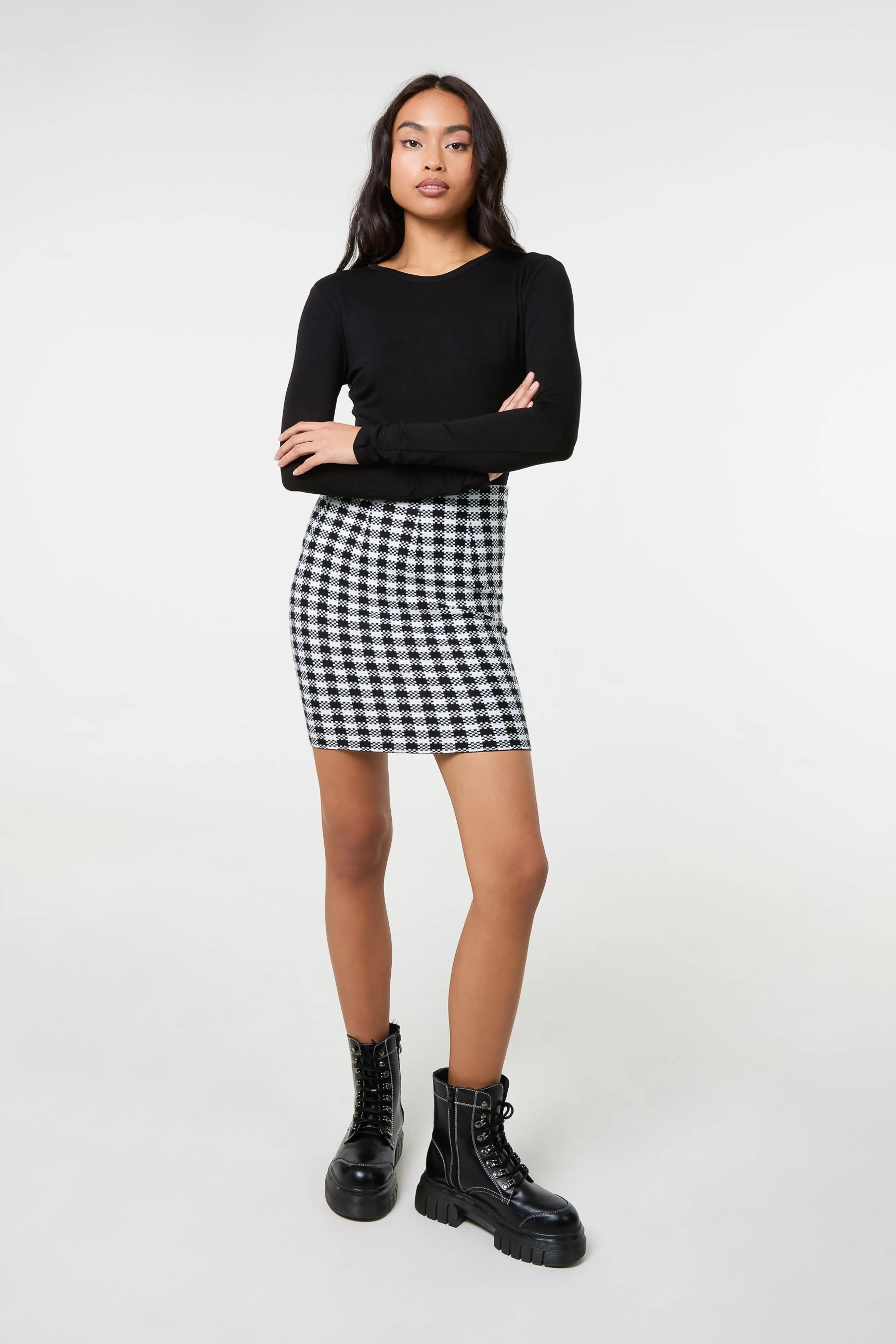 Black Checked Mini Skirt