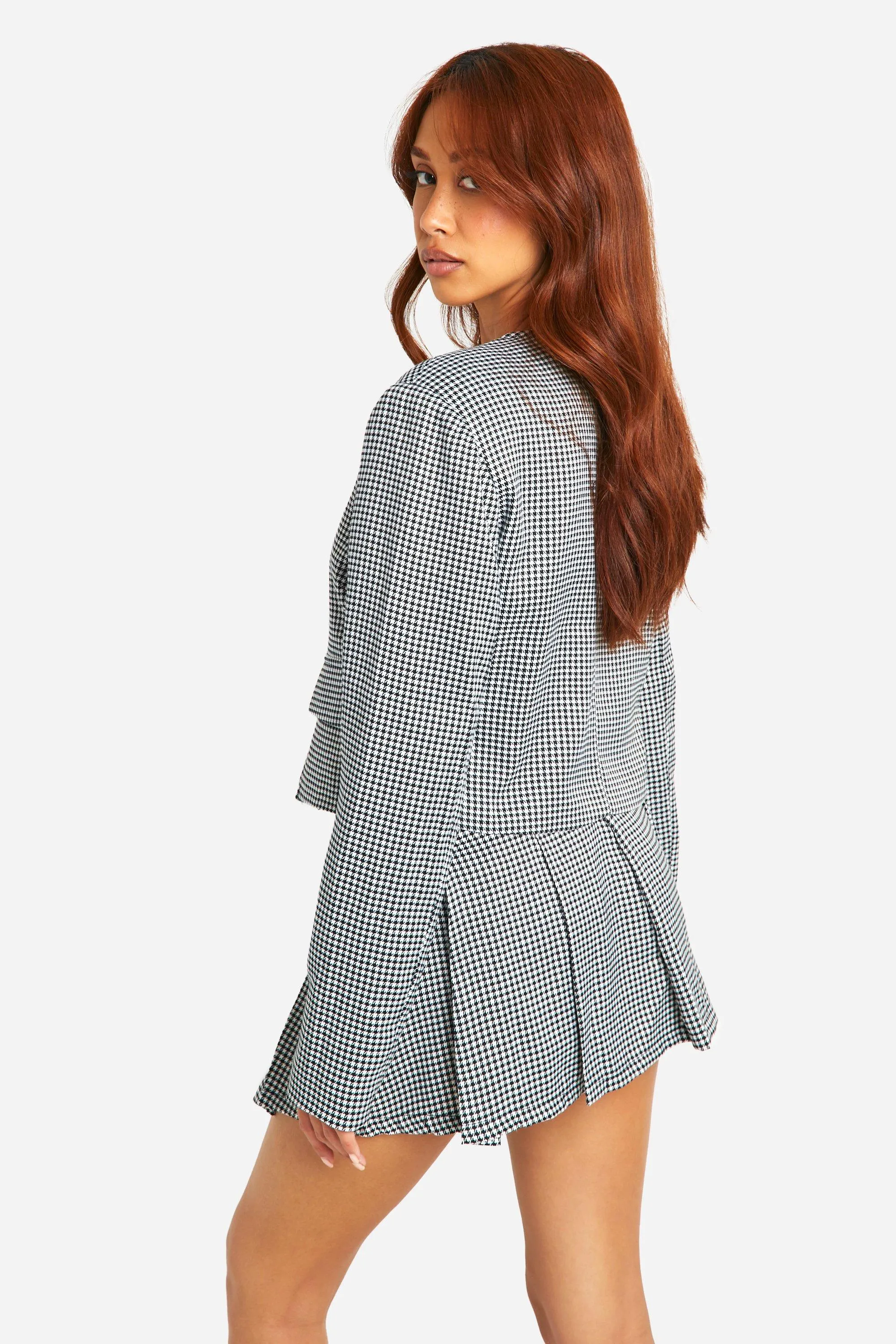 Tonal Mini Dogtooth Asymmetric Cropped Blazer 2 Tonal Mini Dogtooth Asymmetric Cropped Blazer