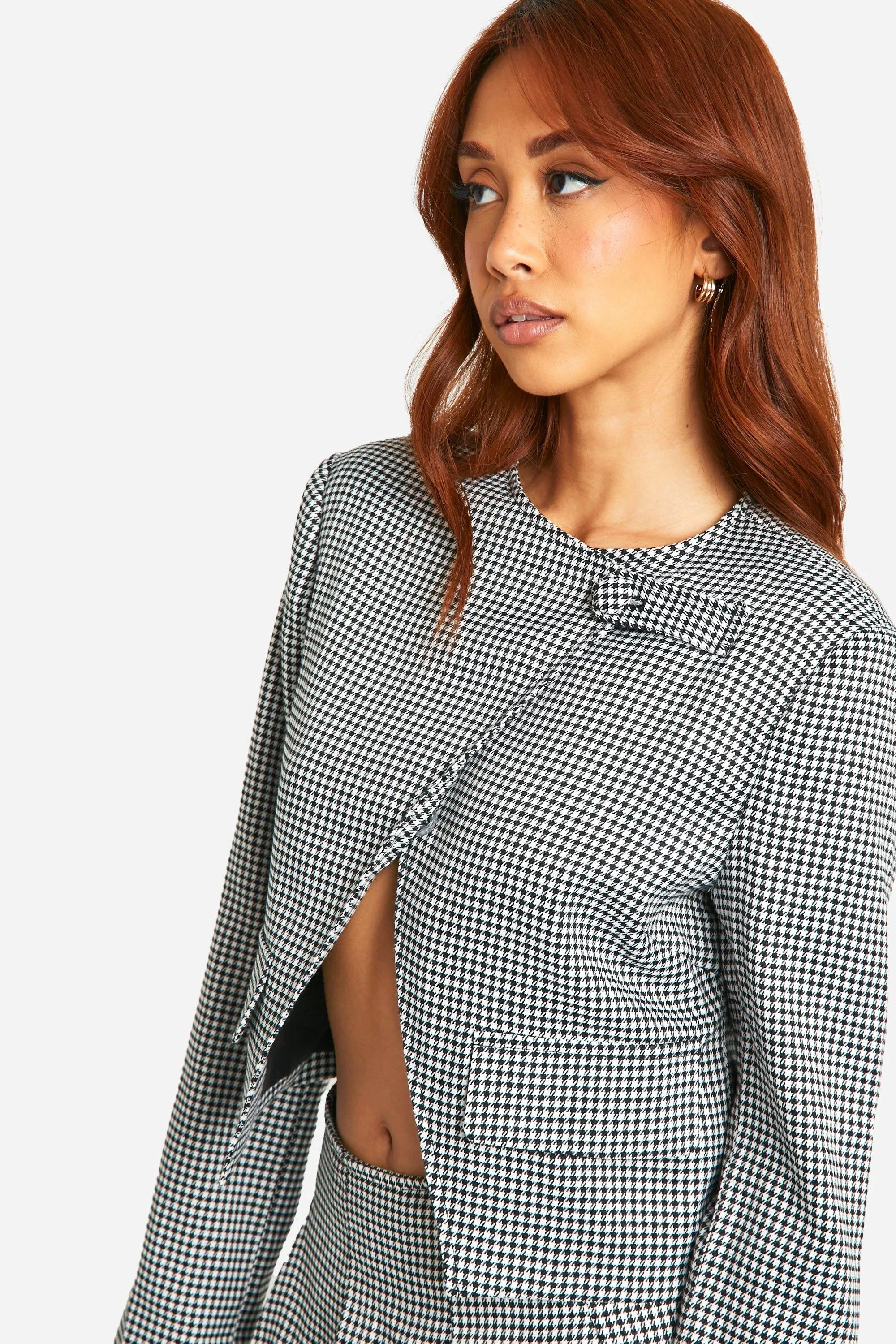 Tonal Mini Dogtooth Asymmetric Cropped Blazer 4 Tonal Mini Dogtooth Asymmetric Cropped Blazer