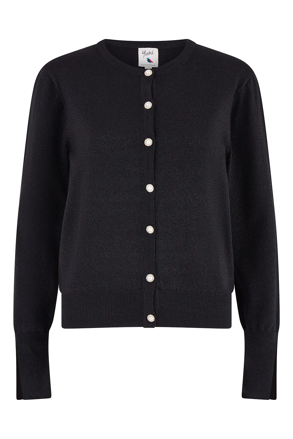 Black Metallic Knit Cardigan With Pearl Button Details 6 Black Metallic Knit Cardigan With Pearl Button Details
