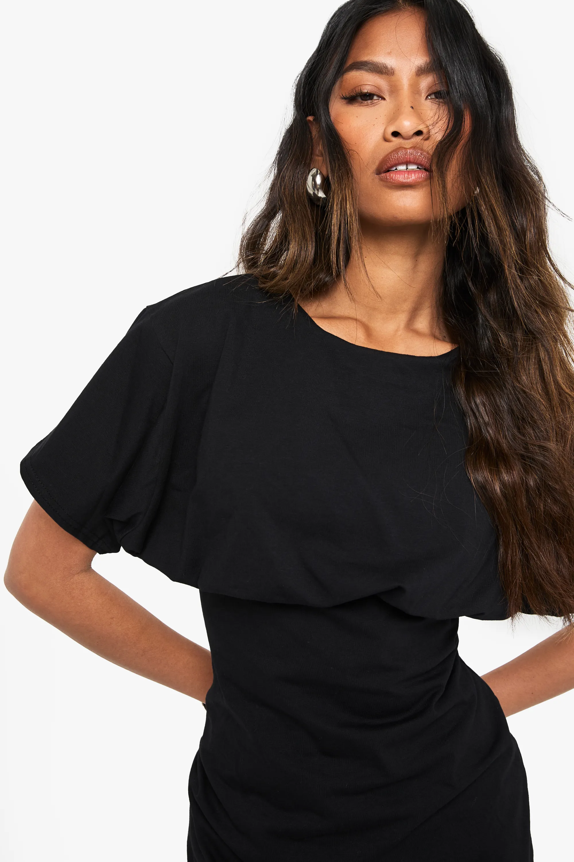 Cotton Crew Neck Batwing Mini Dress 4 Cotton Crew Neck Batwing Mini Dress