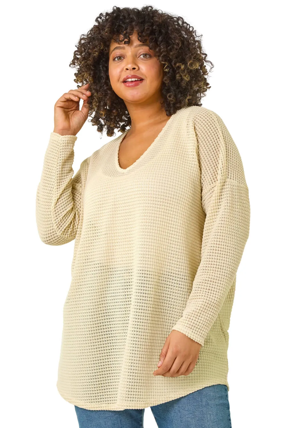 Curve Textured Knit V-Neck Tunic 1 Curve Textured Knit V-Neck Tunic