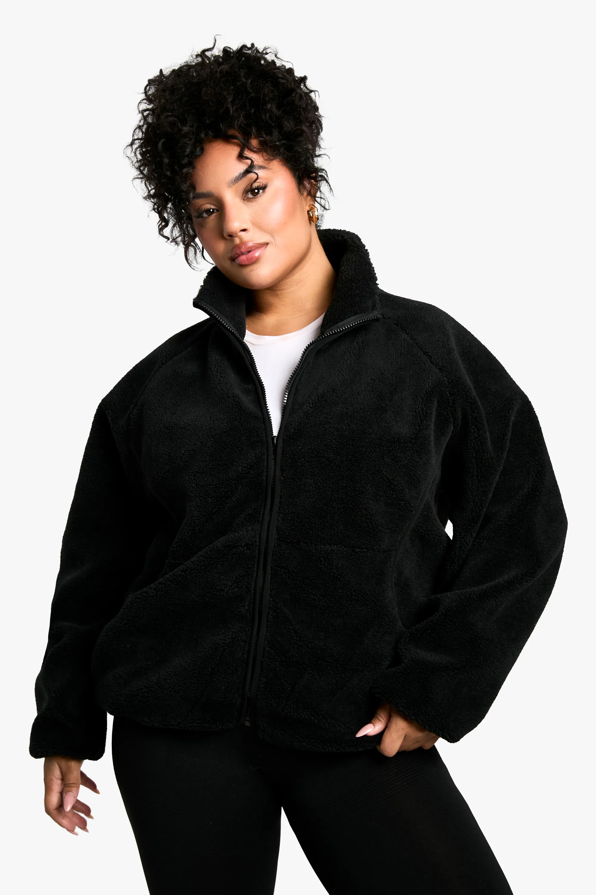 Plus Oversized Teddy Zip Up Jacket
