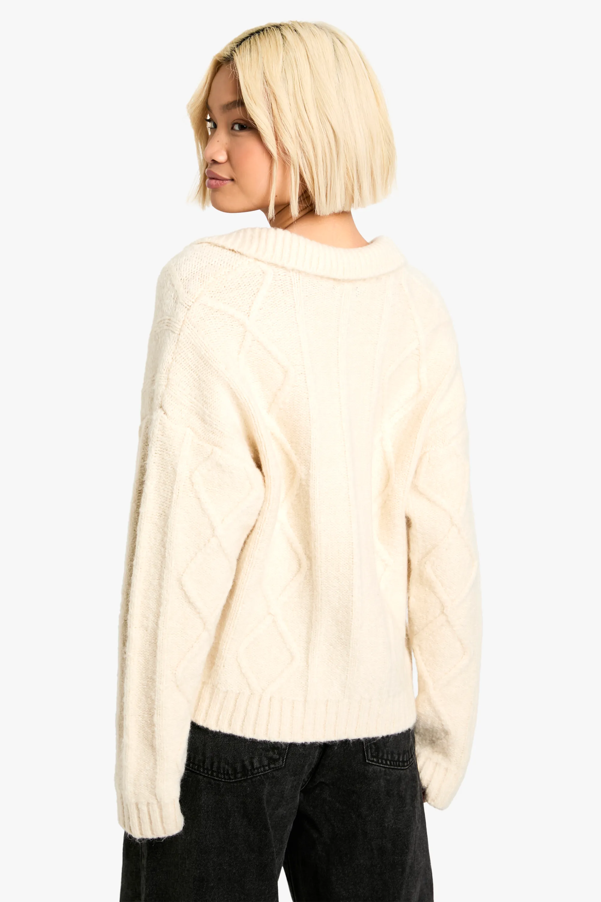 Cable V Neck Collared Knit Jumper 2 Cable V Neck Collared Knit Jumper