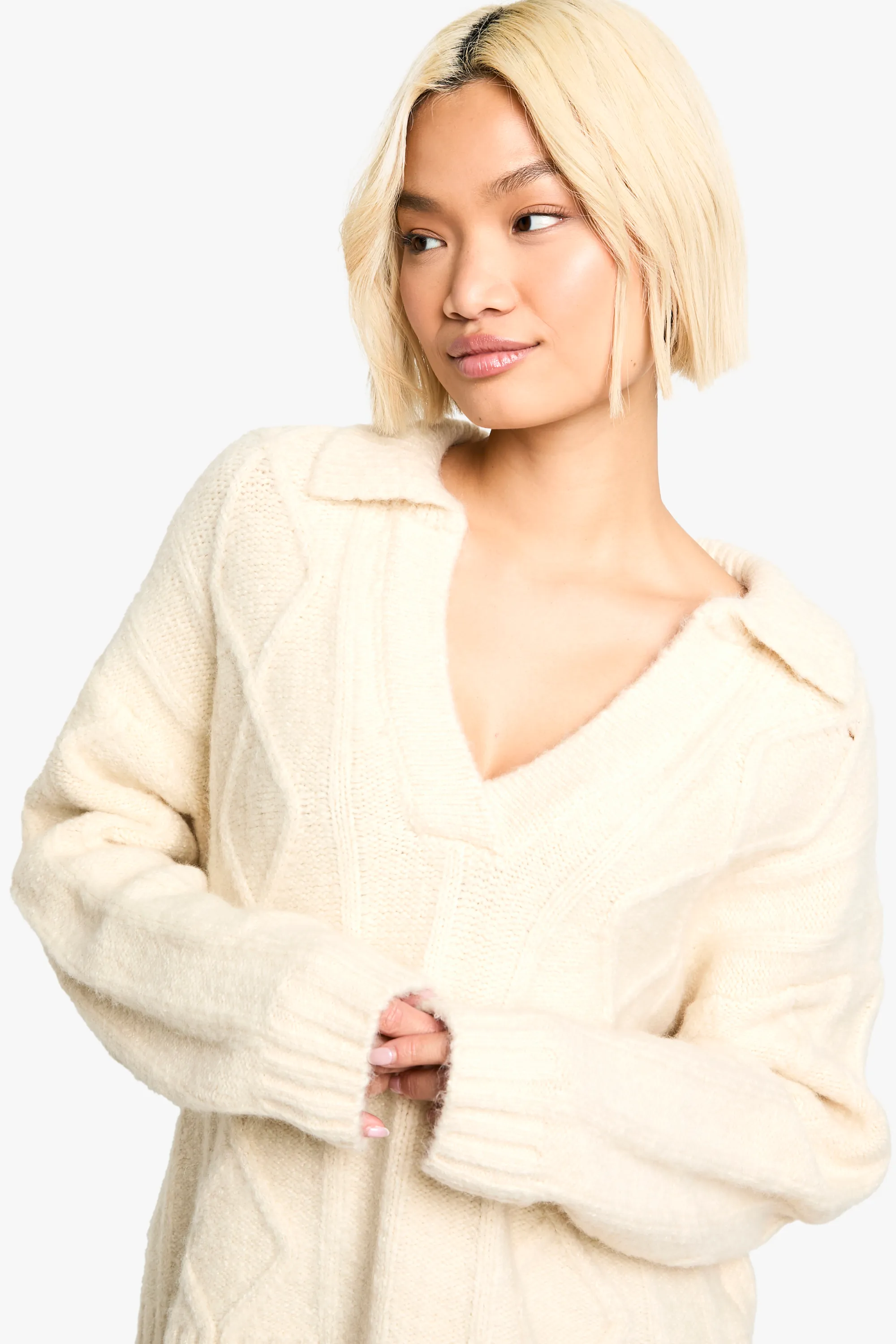 Cable V Neck Collared Knit Jumper 4 Cable V Neck Collared Knit Jumper