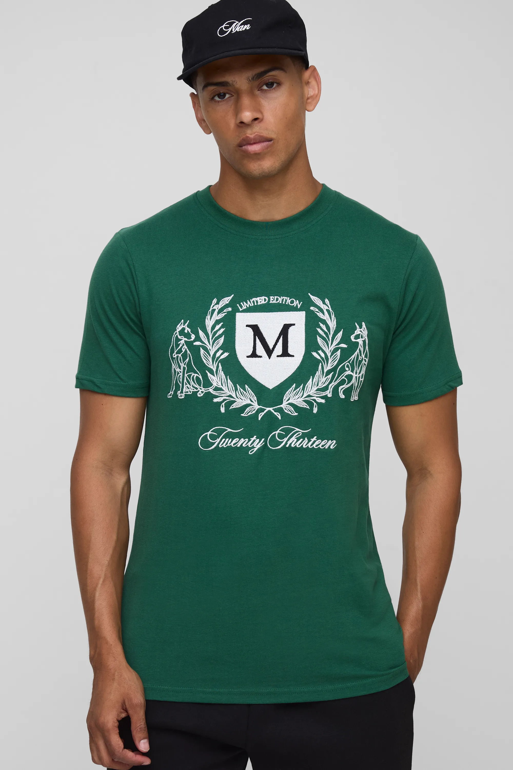Slim Fit Peached Collegiate Embroidered T-Shirt 1 Slim Fit Peached Collegiate Embroidered T-Shirt