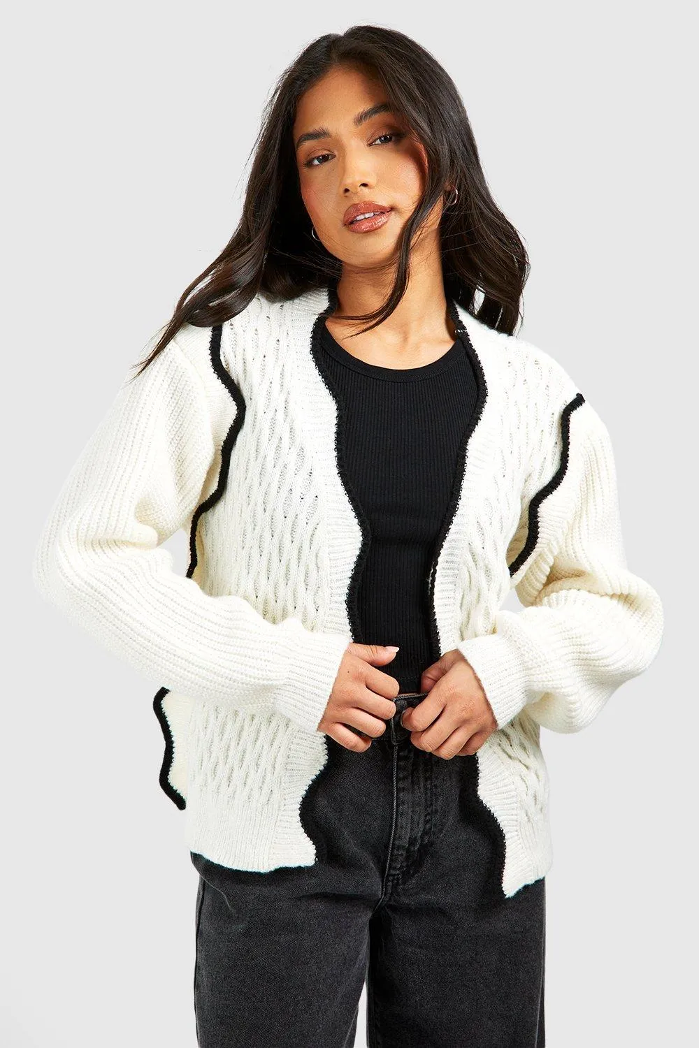 Petite Scallop Edge Detail Cardigan 1 Petite Scallop Edge Detail Cardigan
