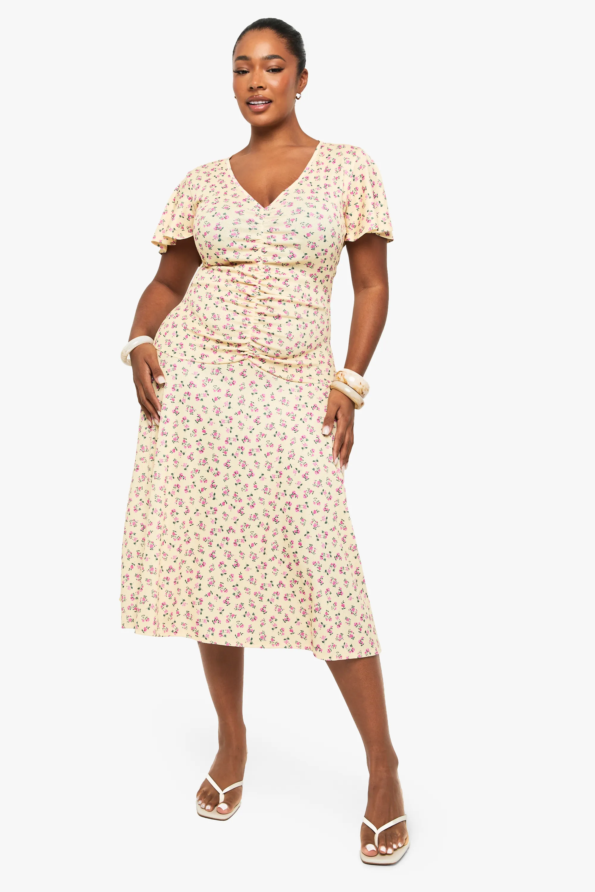 Plus Ditsy Ruched Midaxi Dress